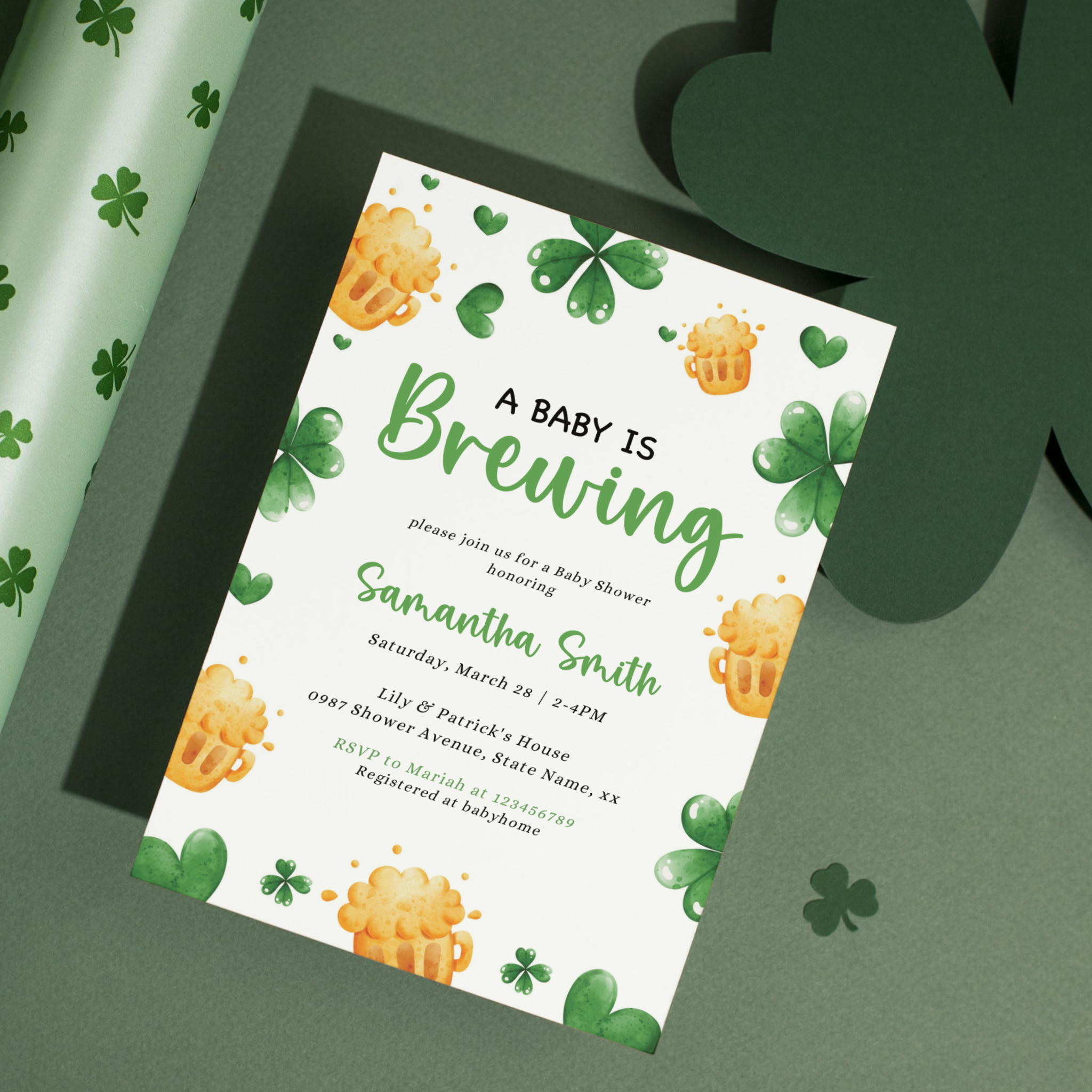 St Patrick's Day Baby Shower Invitation | A Baby Is Brewing