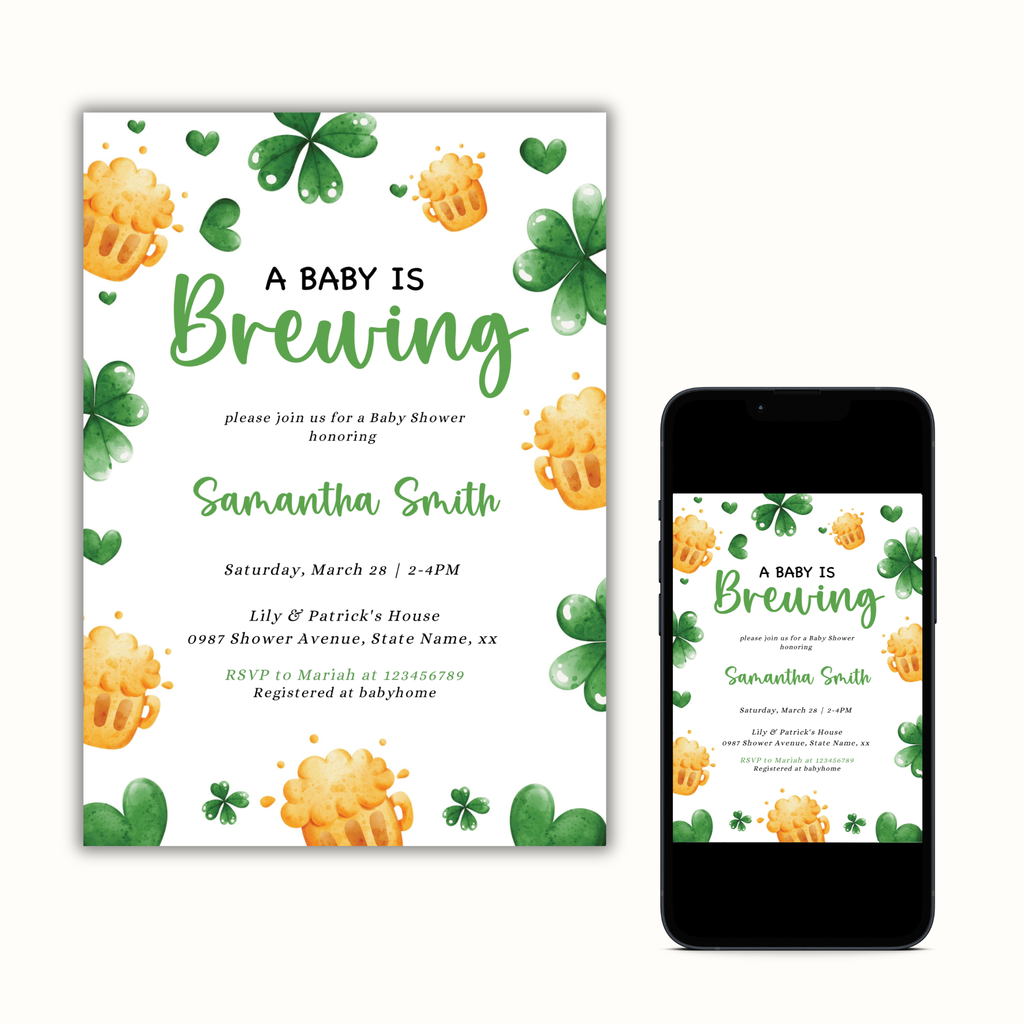 St Patrick's Day Baby Shower Invitation | A Baby Is Brewing