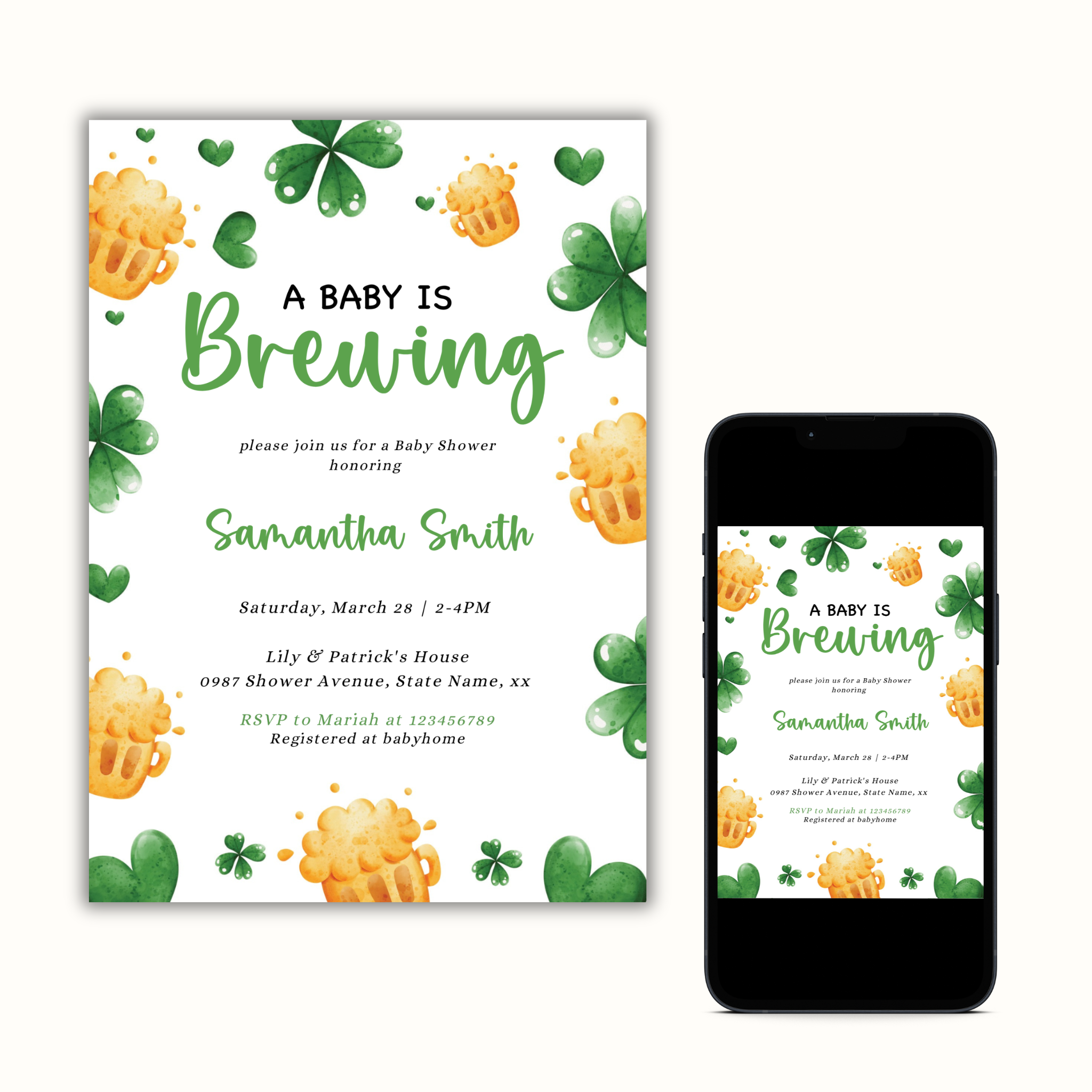 St Patrick's Day Baby Shower Invitation | A Baby Is Brewing