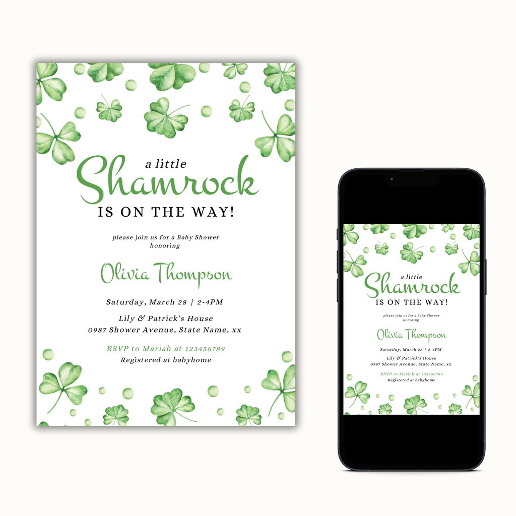 A Little Shamrock is on the Way - St Patrick's Invitation Template