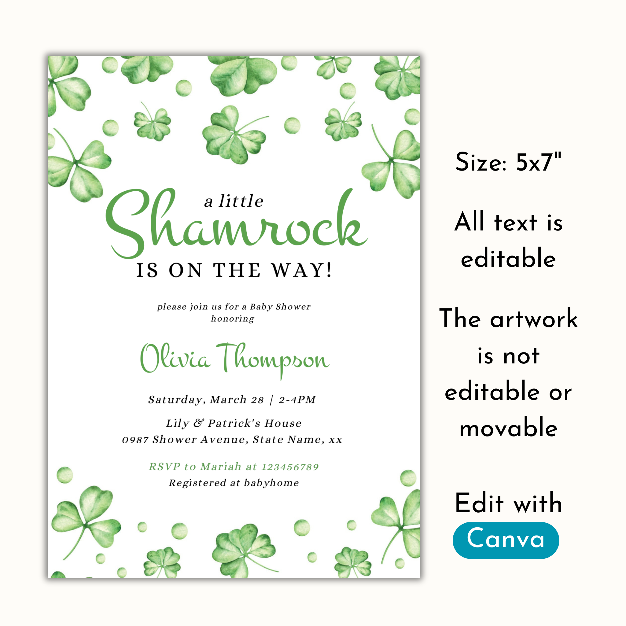 A Little Shamrock is on the Way - St Patrick's Invitation Template