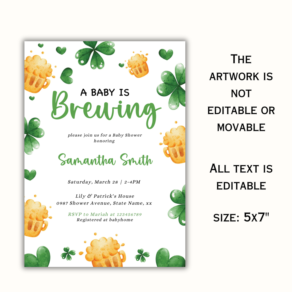 St Patrick's Day Baby Shower Invitation | A Baby Is Brewing