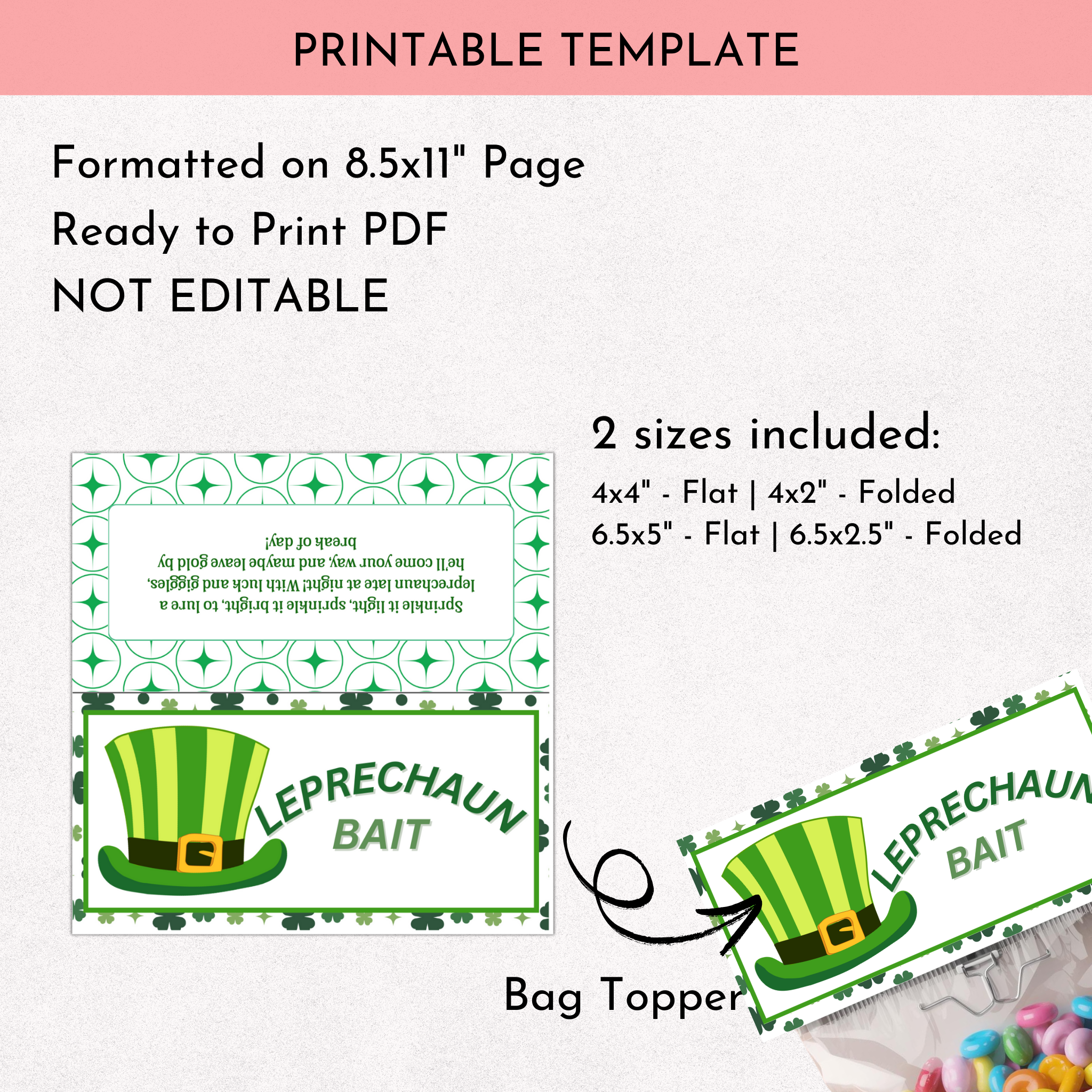 Leprechaun Bait Treat Bag Topper