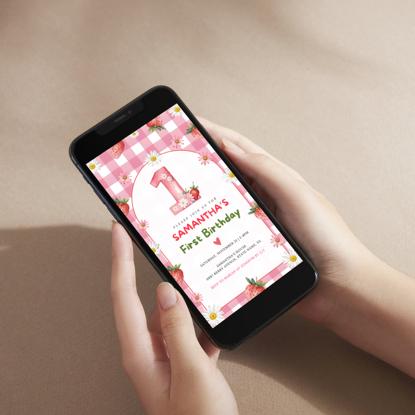 Strawberry First Birthday Invitation