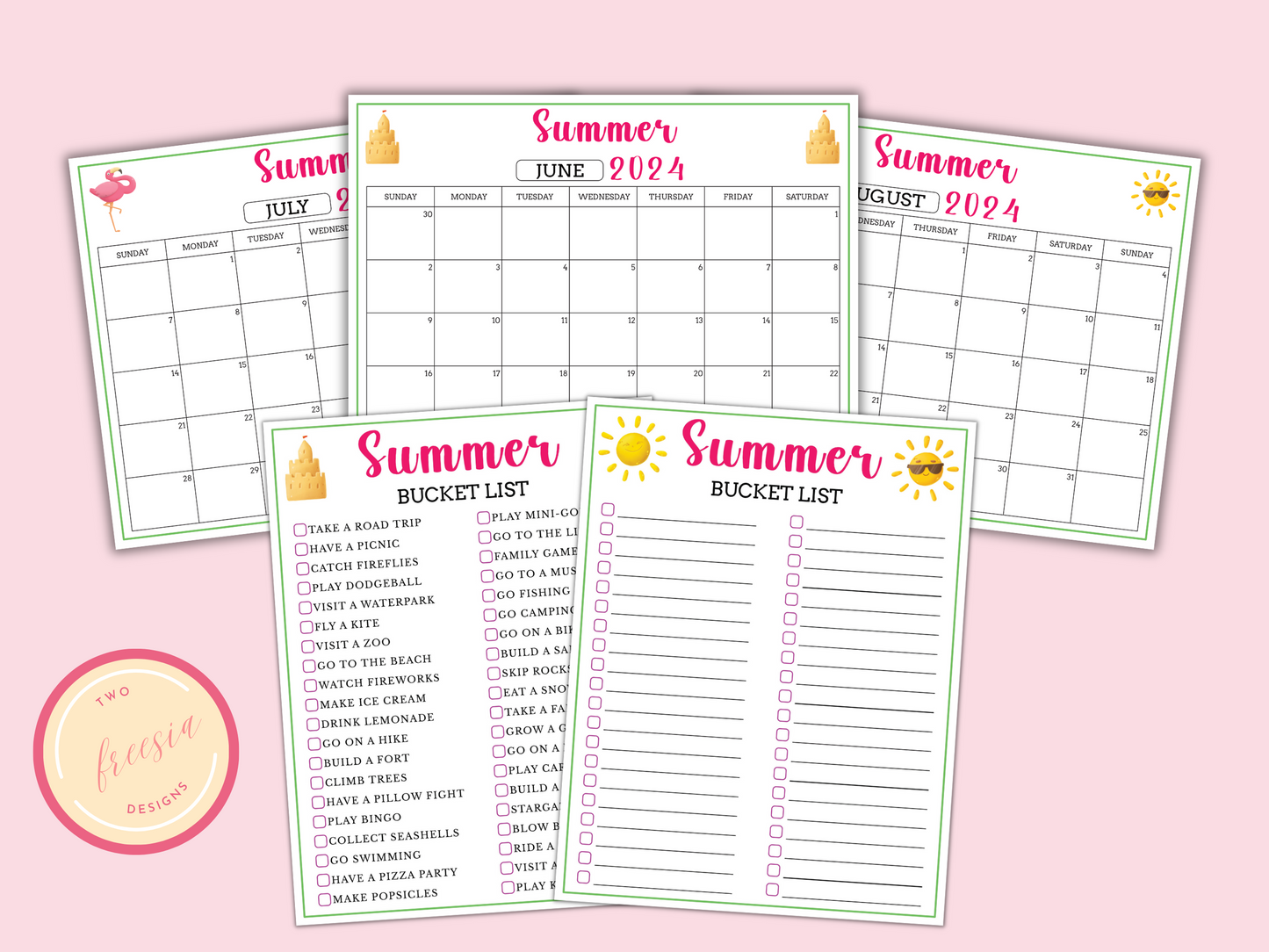 Editable / Fillable Summer Bucket List and 2024 Summer Calendar