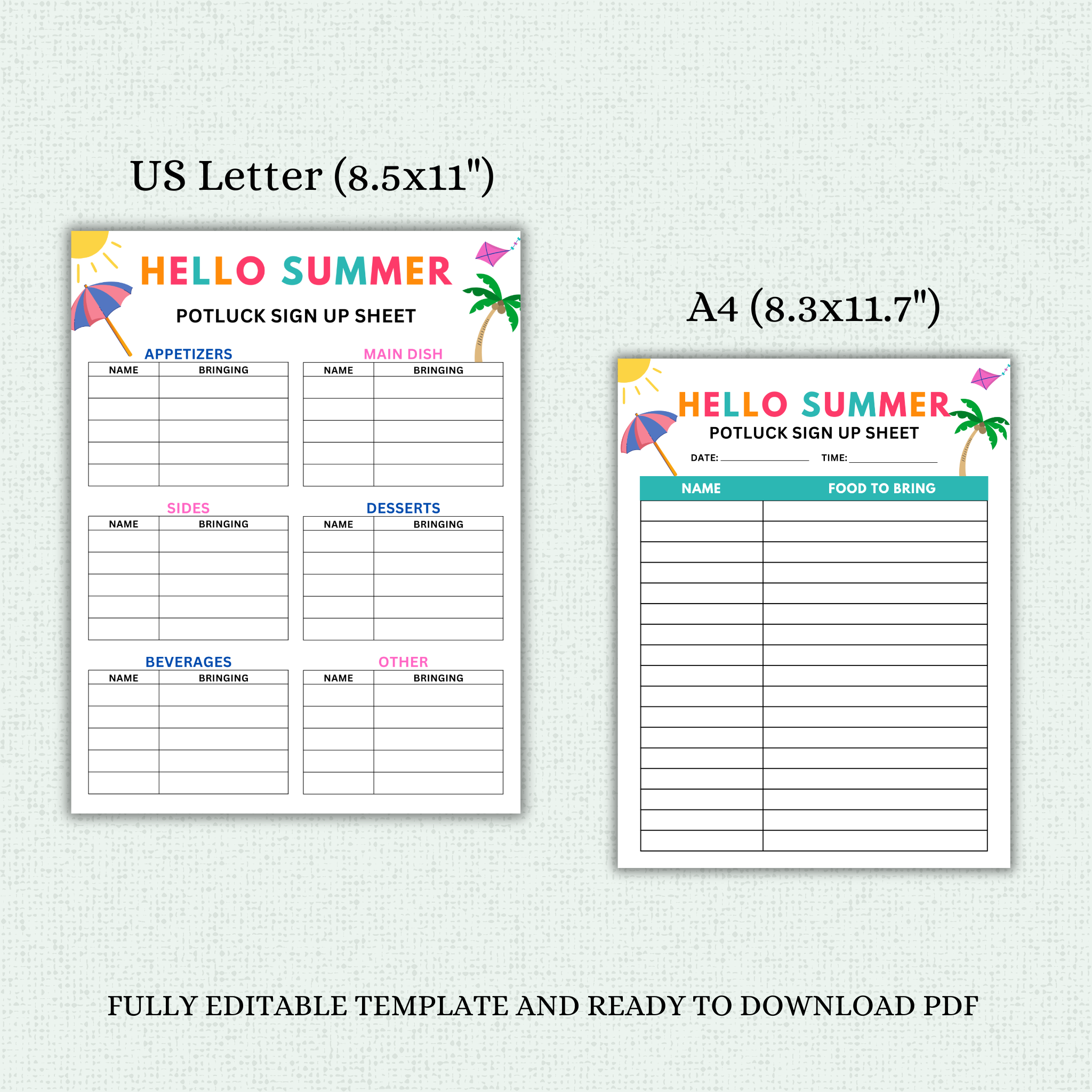 Summer Potluck Sign Up Sheet