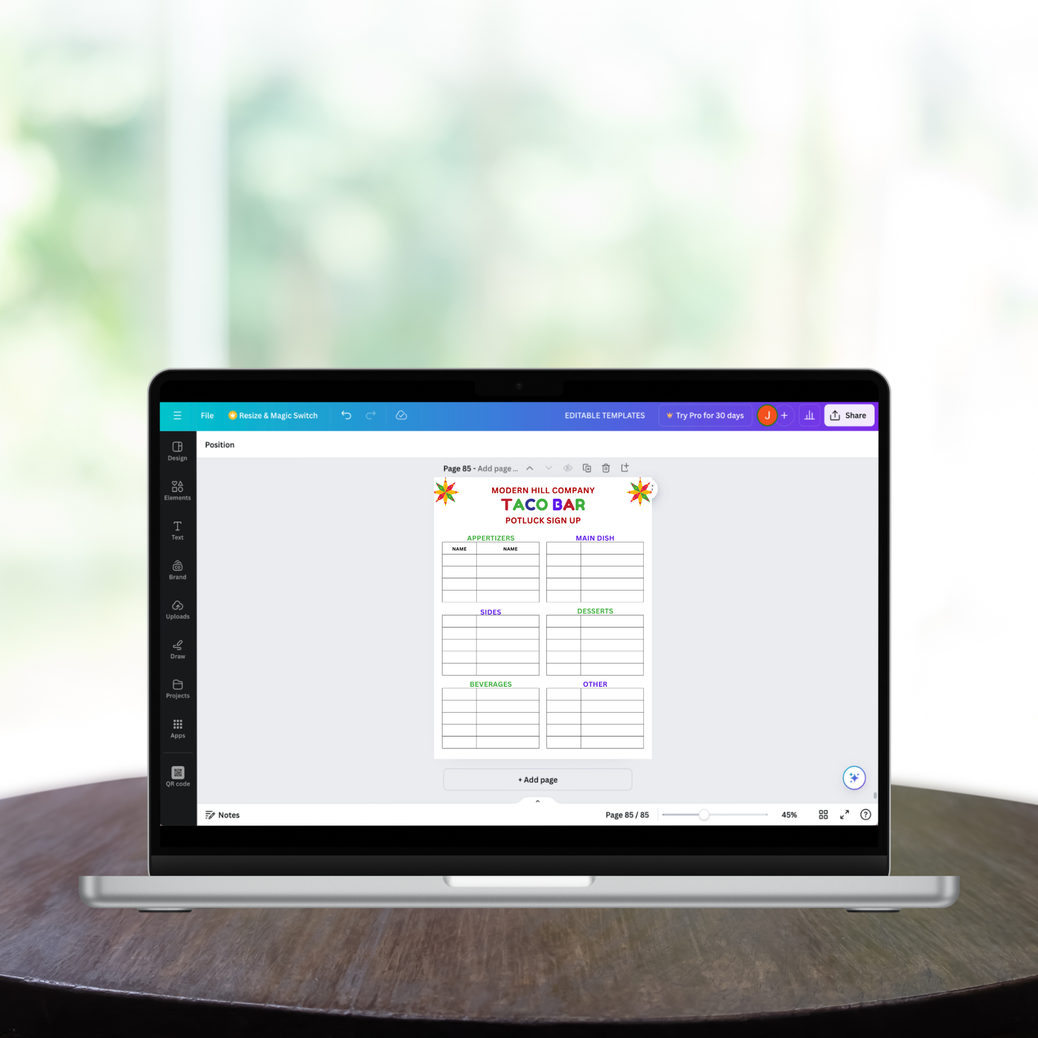 Taco Bar Potluck Sign-up Sheet Template