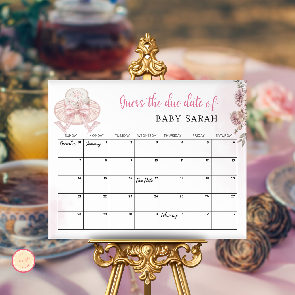 Tea Time Baby Due Date Calendar Game