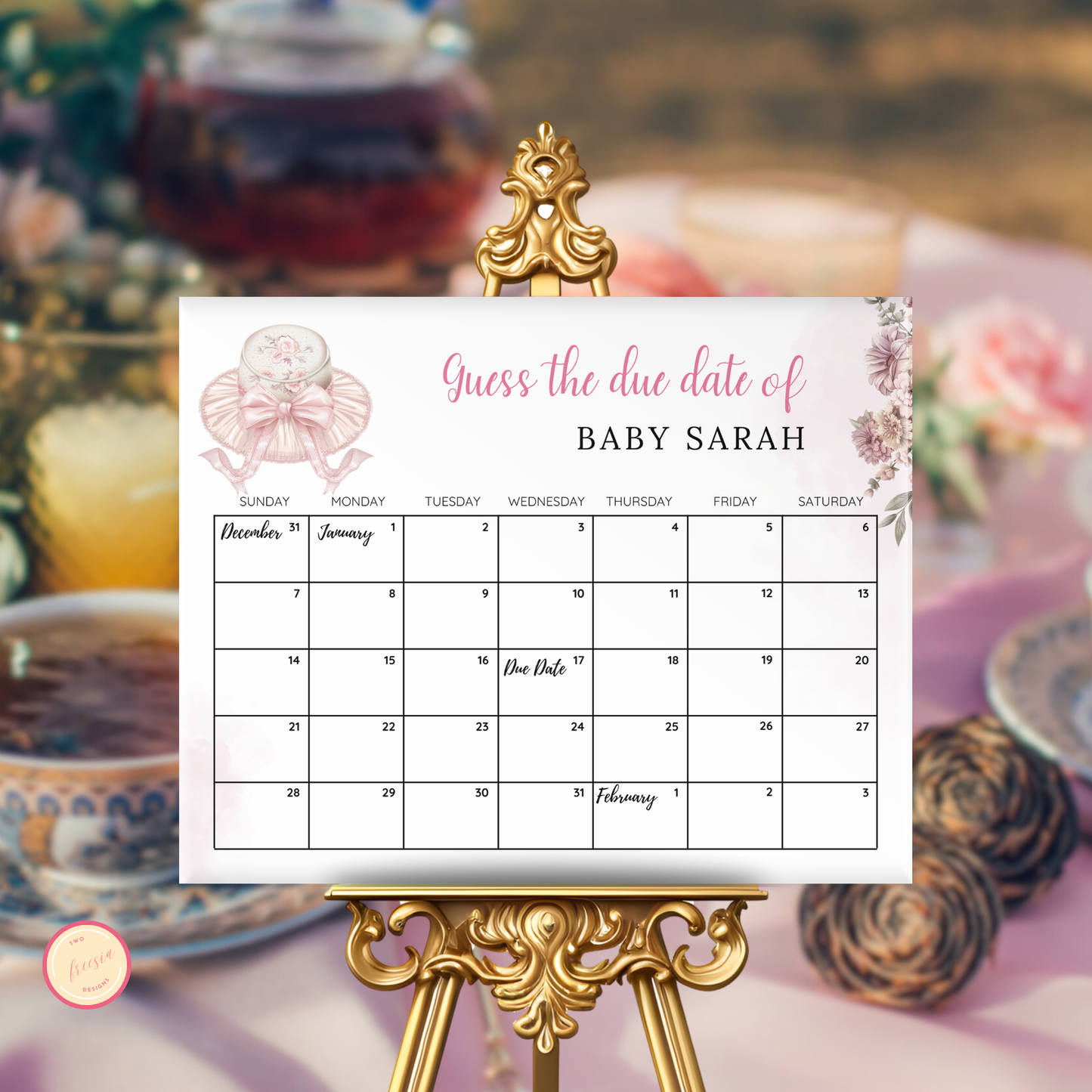 Tea Time Baby Due Date Calendar Game