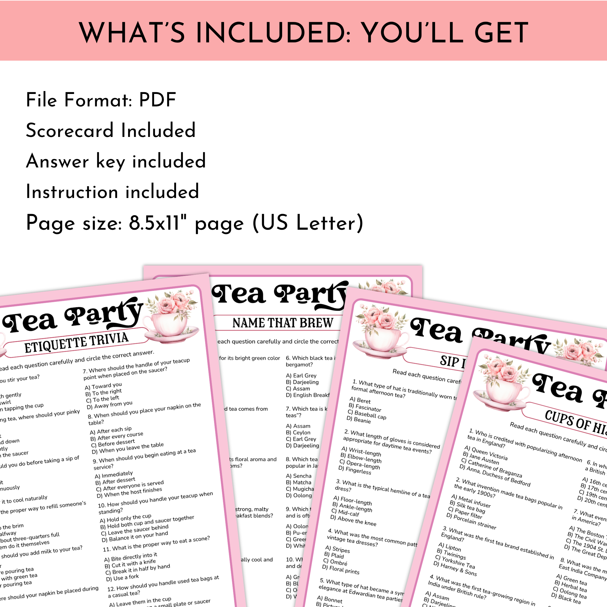 Tea Party Trivia Game Bundle