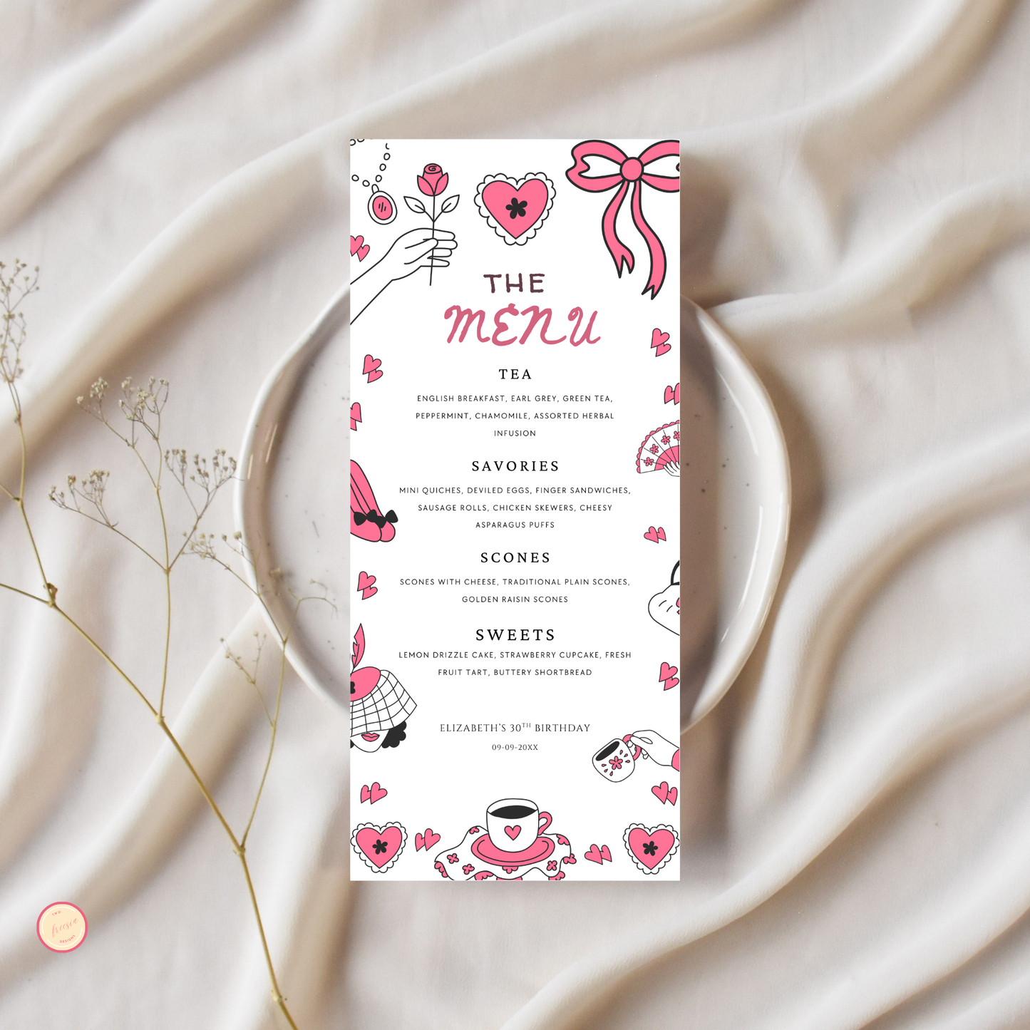 Tea Party Menu Template - Pink Bow