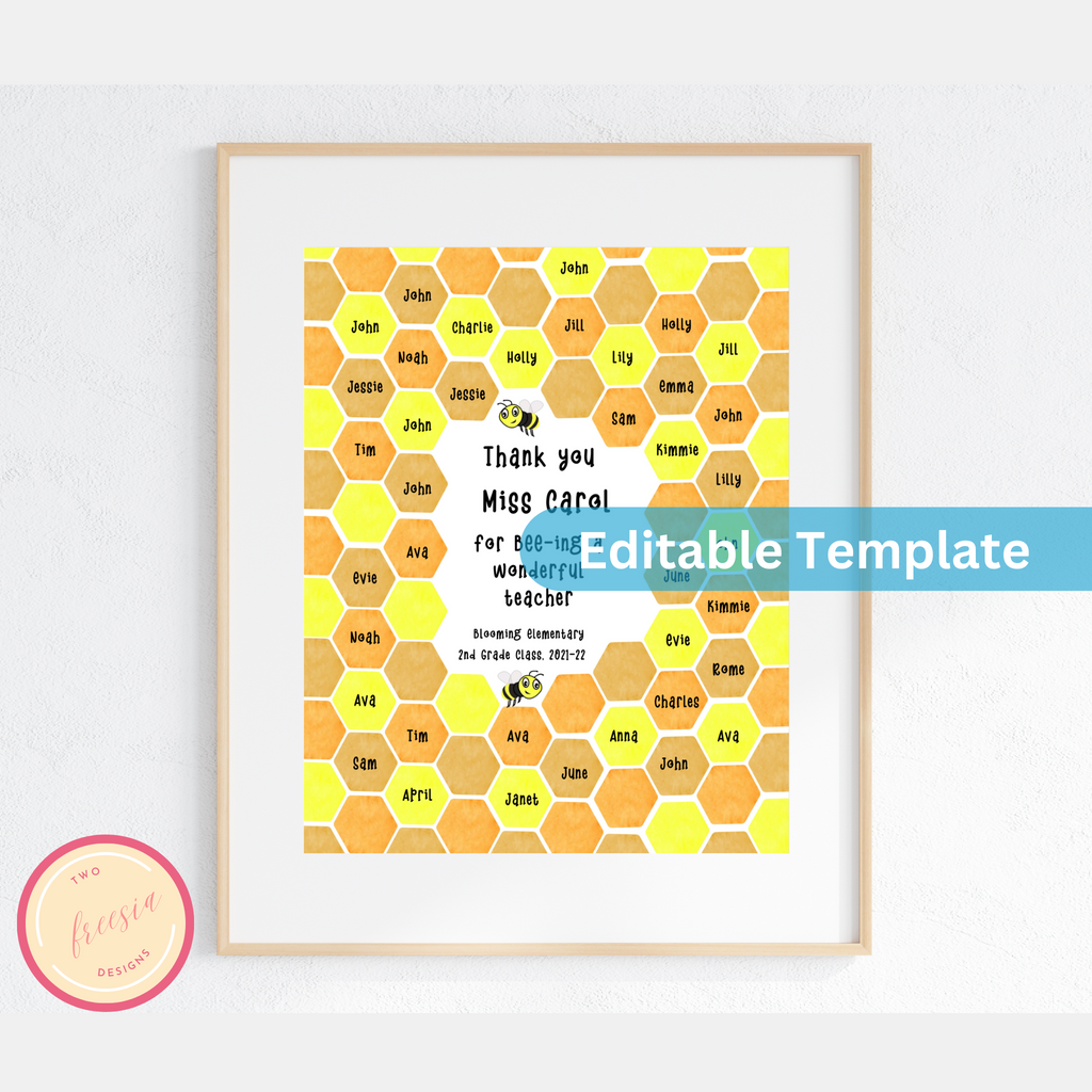 Bee Teacher Appreciation Printable - Editable Template