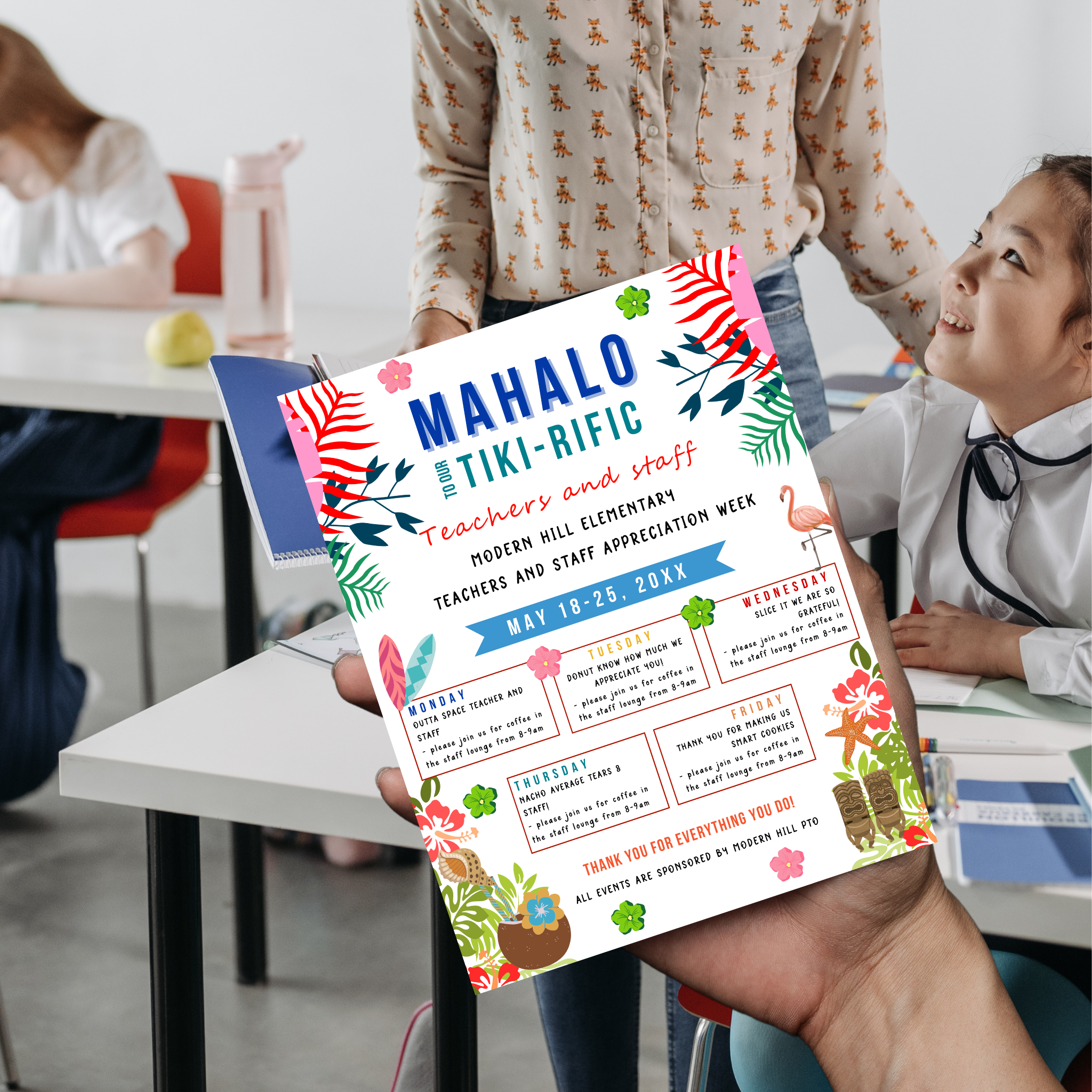 Mahalo Tiki Rific Teacher Appreciation Flyer