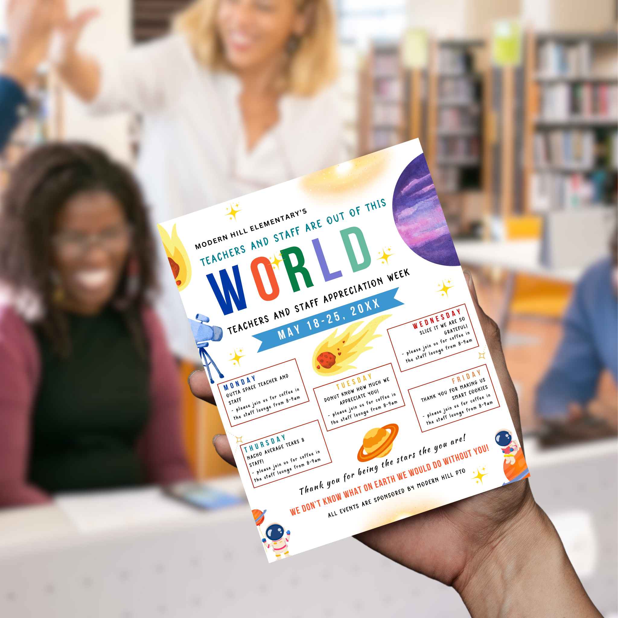 Space-themed Teacher Appreciation Flyer