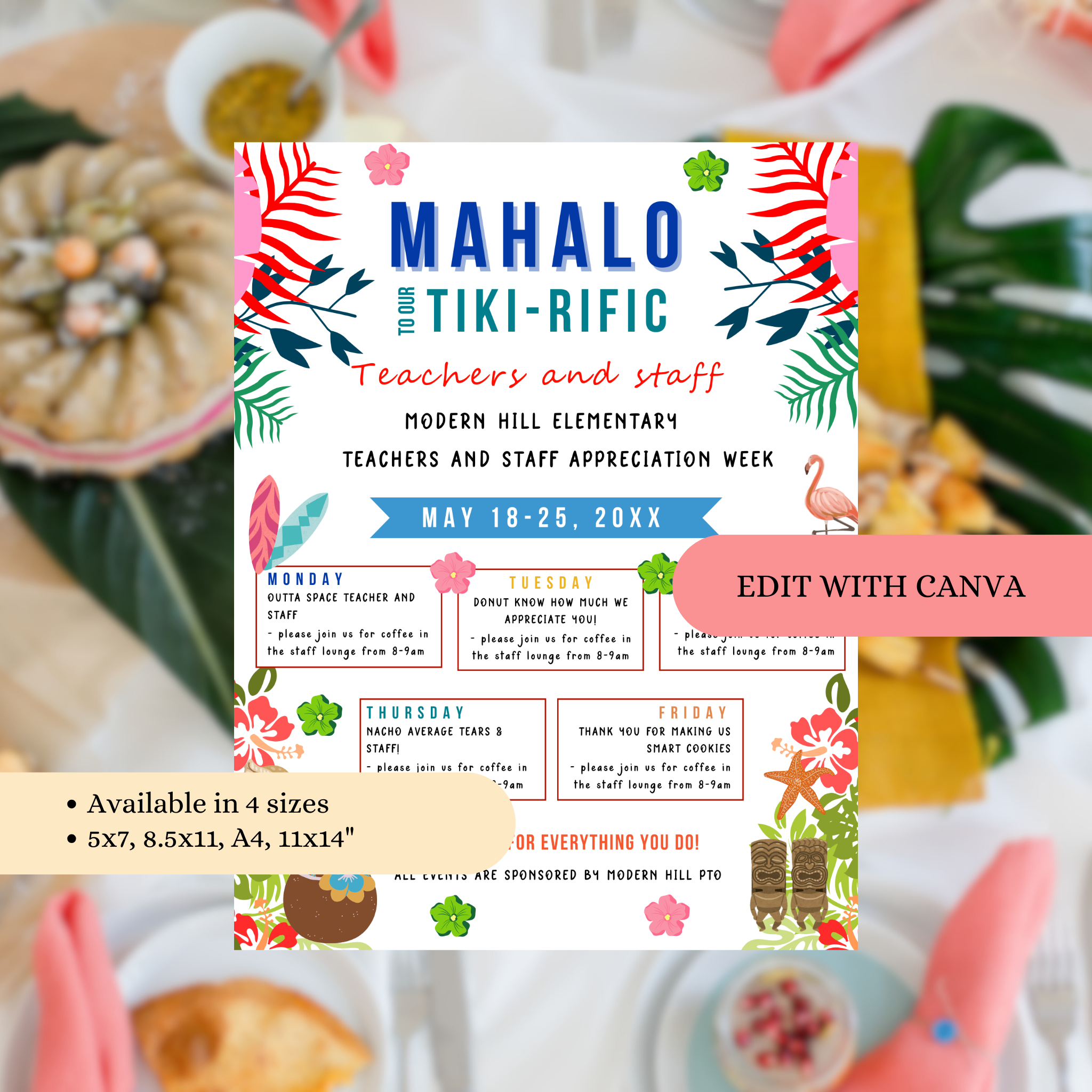 Mahalo Tiki Rific Teacher Appreciation Flyer