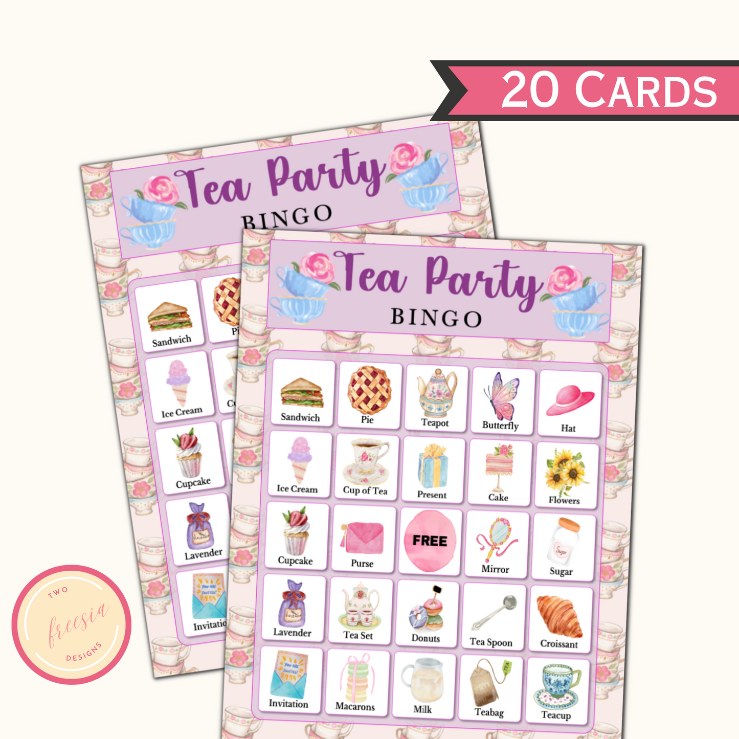 Printable Tea Party Bingo - 20 Cards