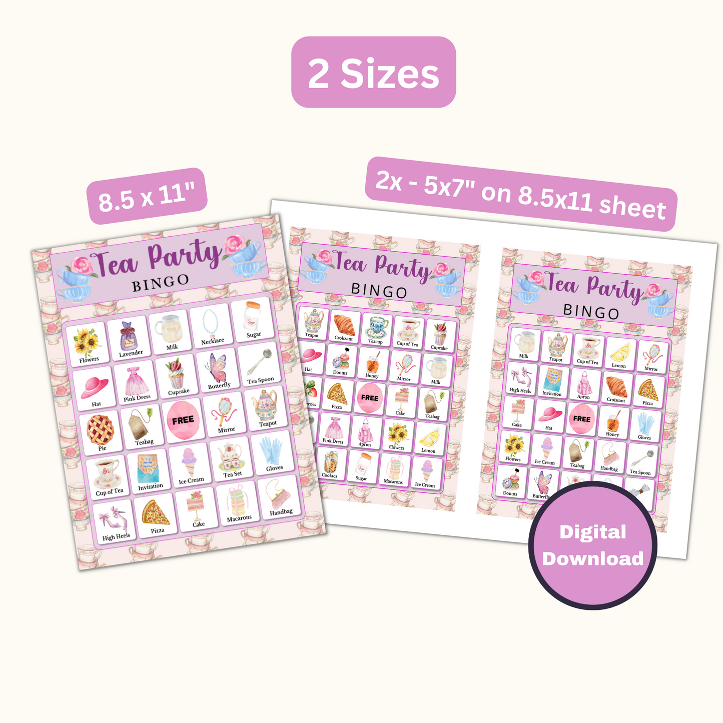 Printable Tea Party Bingo - 20 Cards