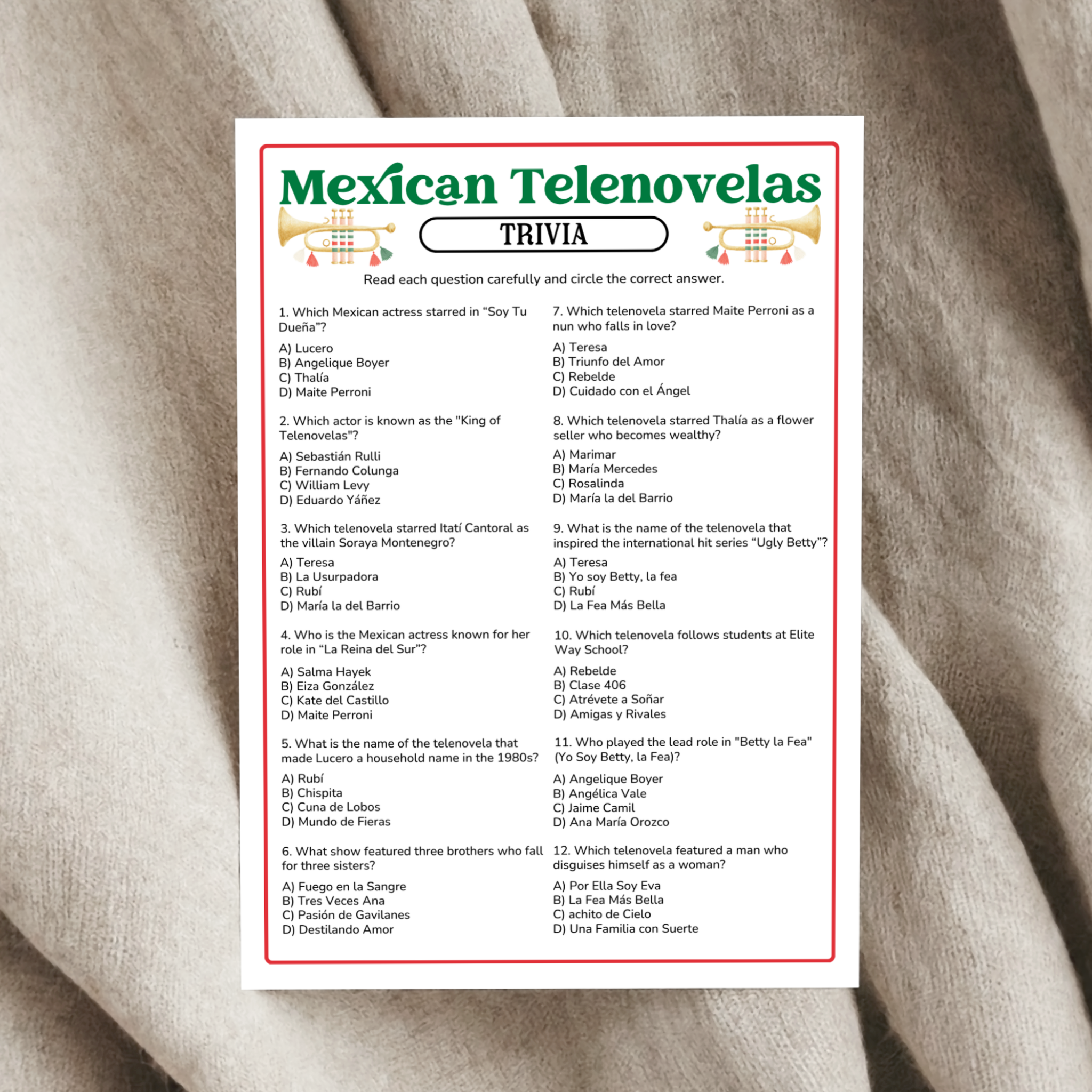 Mexican Telenovela Trivia Game