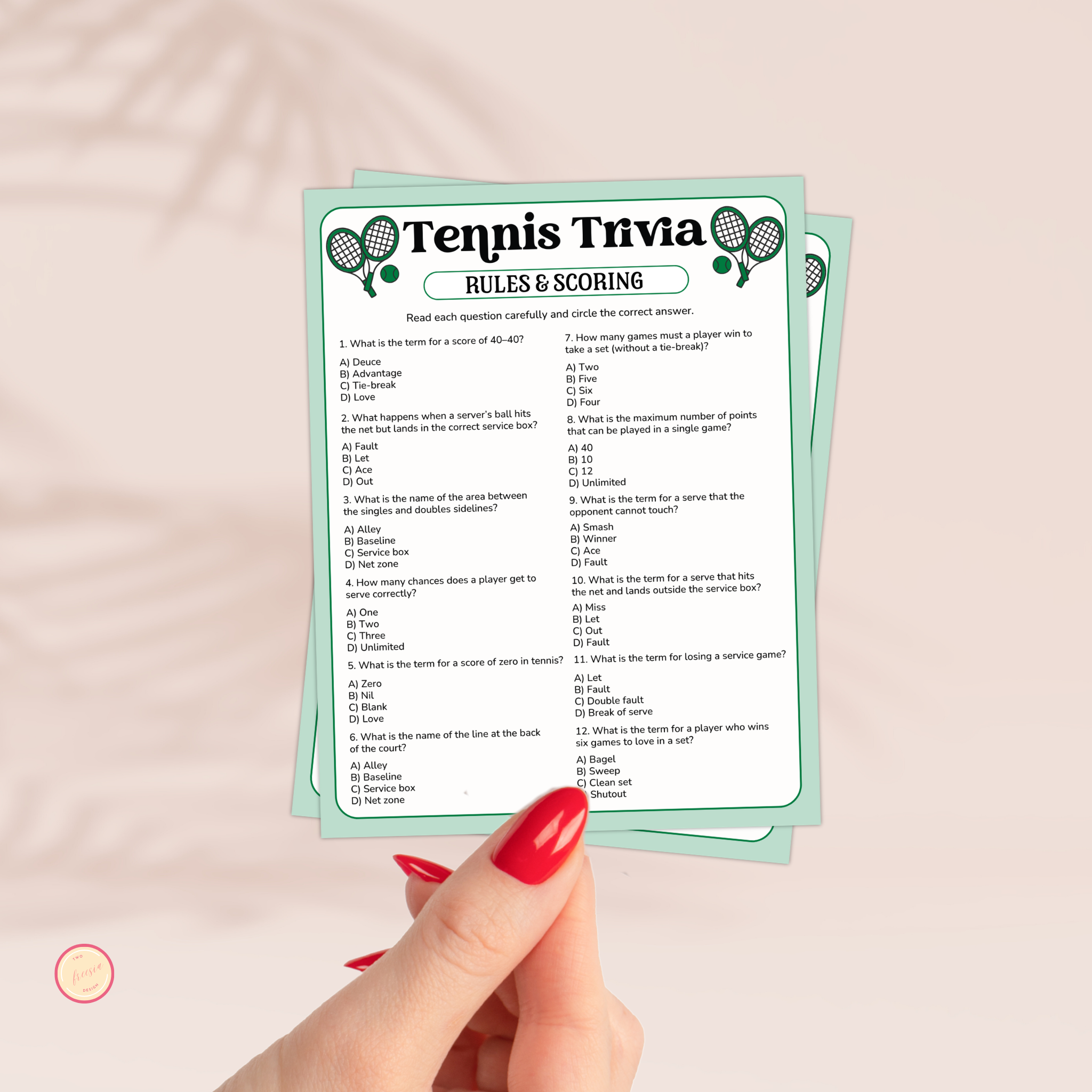 Tennis Rules Trivia Game