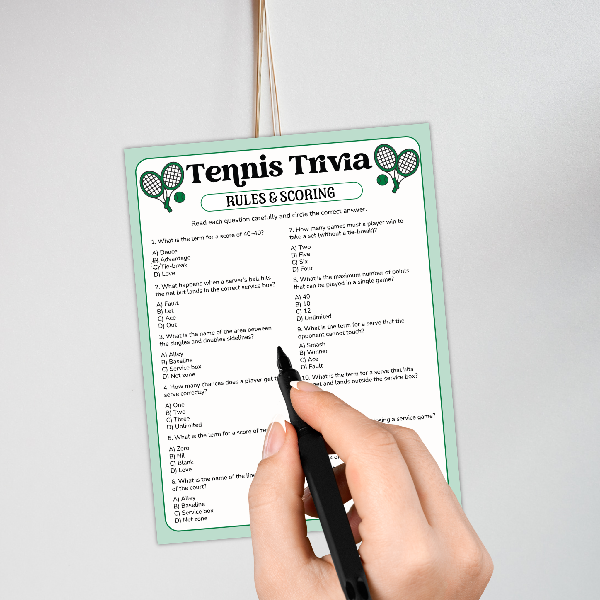 Tennis Rules Trivia Game
