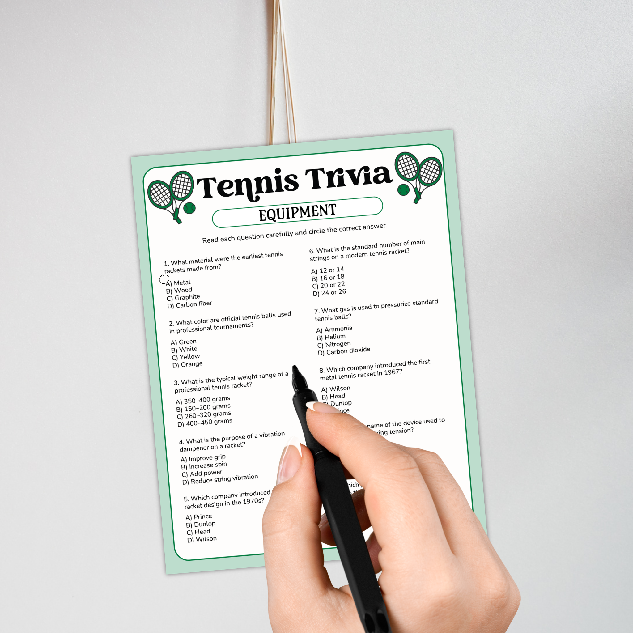Tennis Equipment Trivia Game