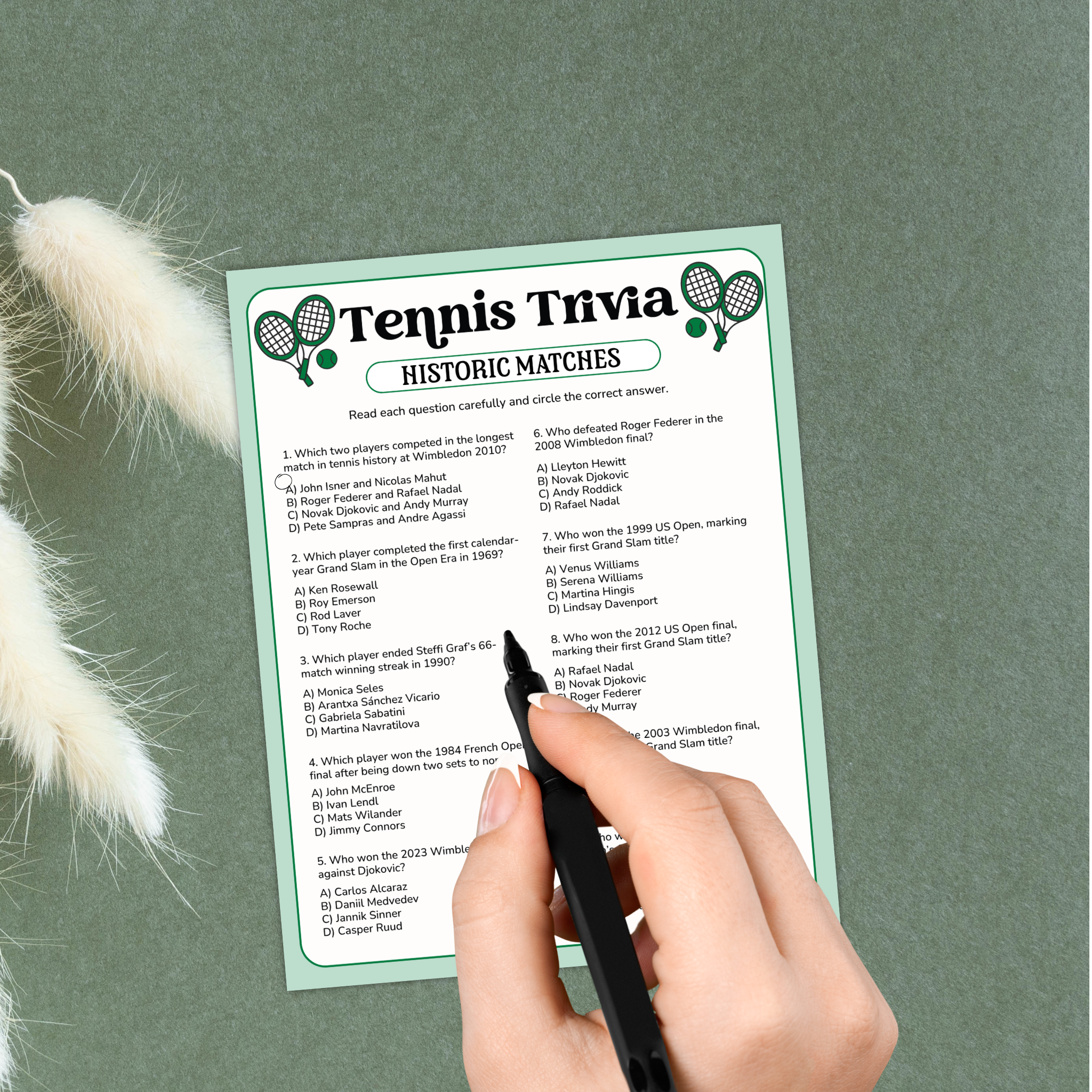 Tennis Historic Matches Trivia Game