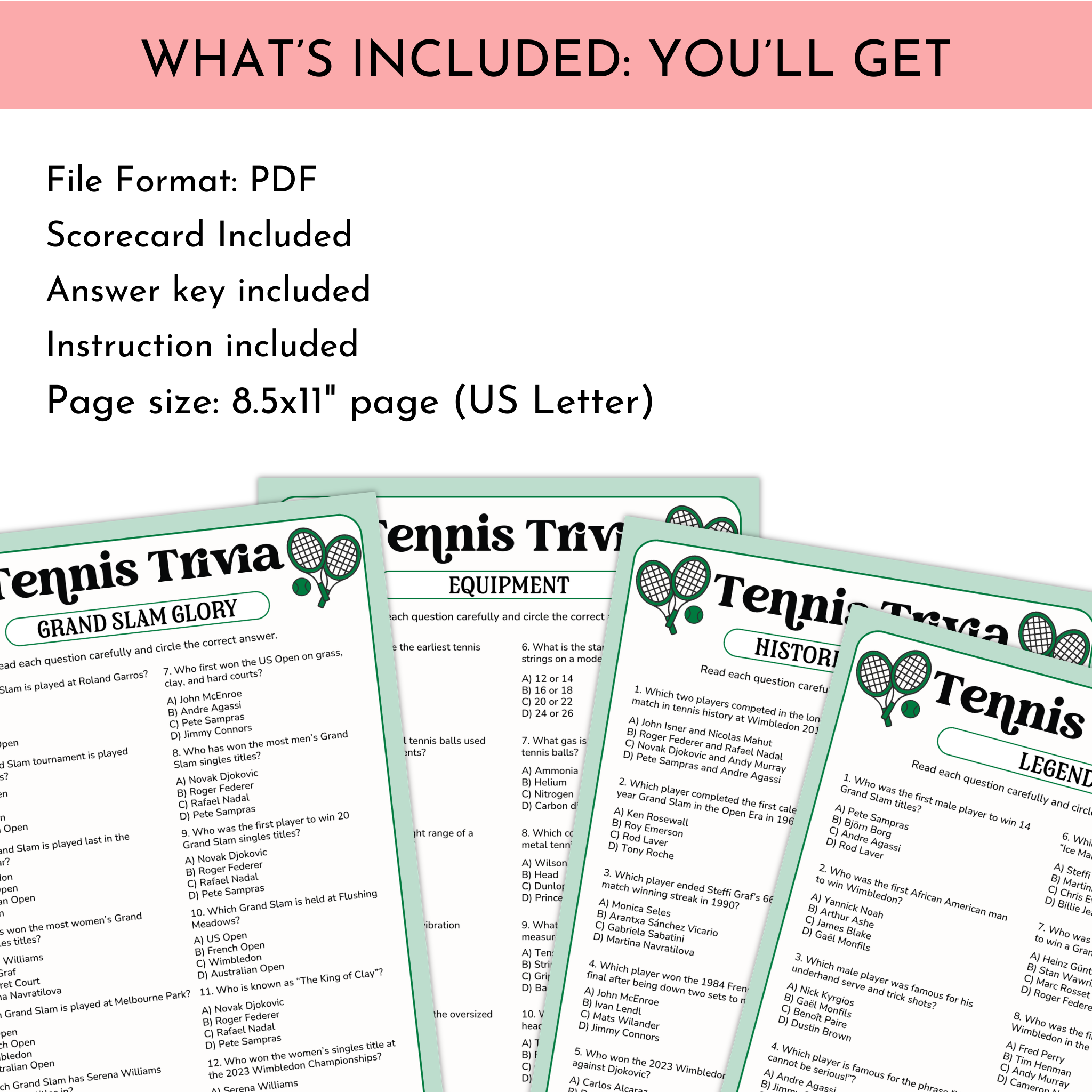 Tennis Trivia Game Bundle