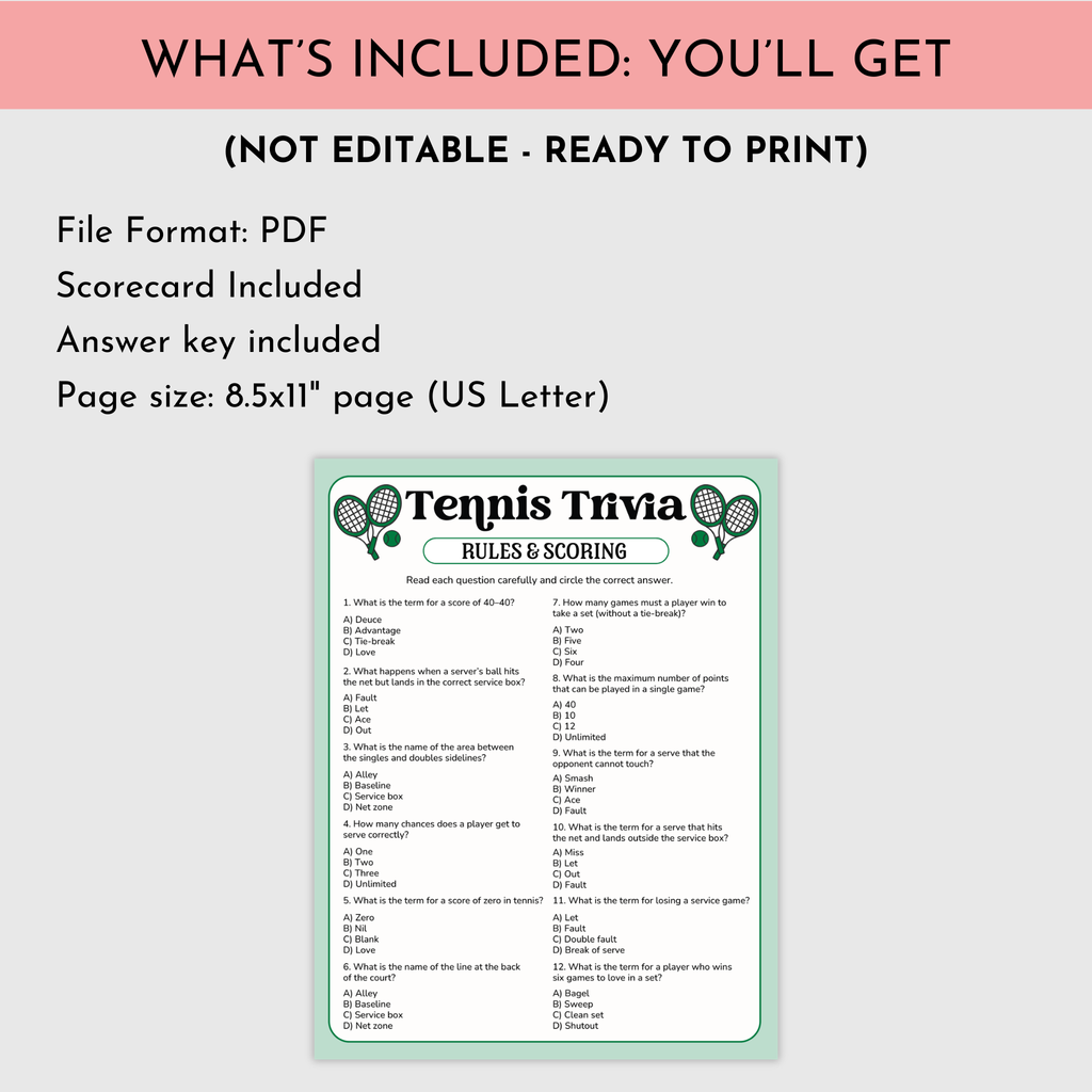 Tennis Rules Trivia Game