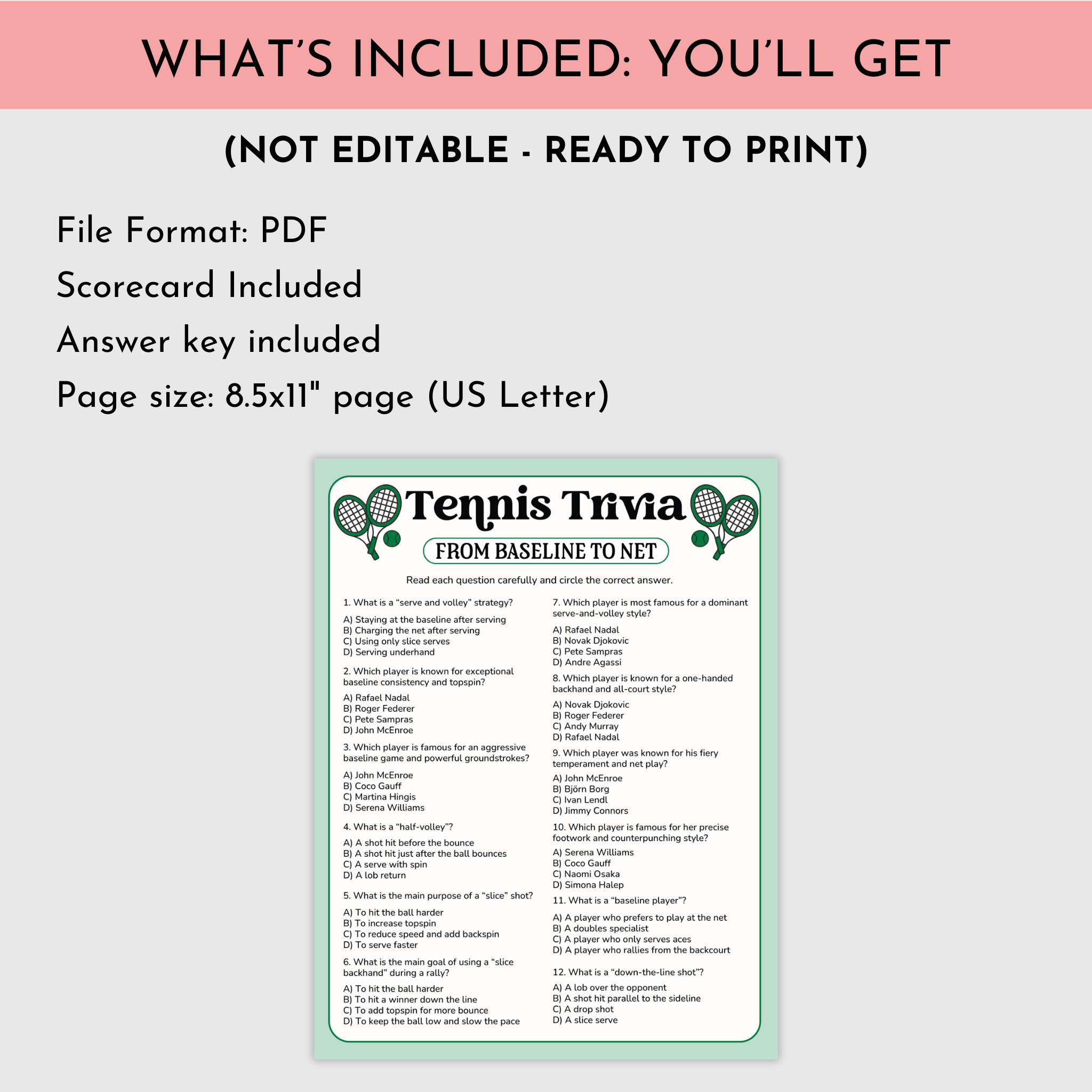 Tennis Trivia Game