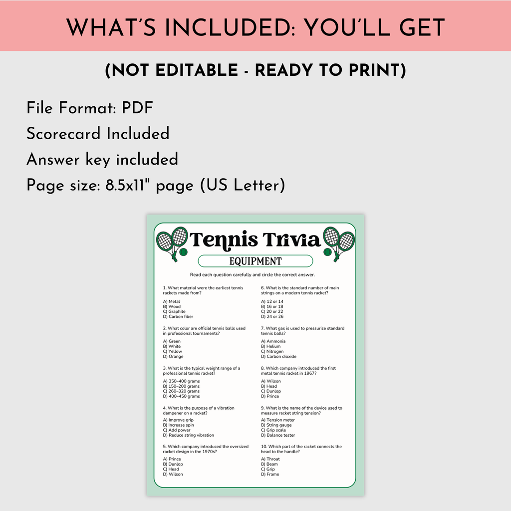 Tennis Equipment Trivia Game