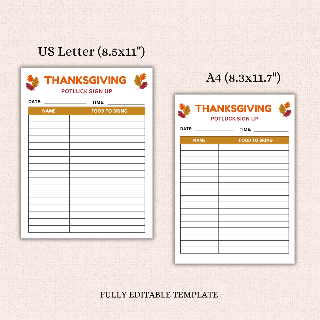 Thanksgiving Potluck Flyer and Sign-up Sheet Template Bundle