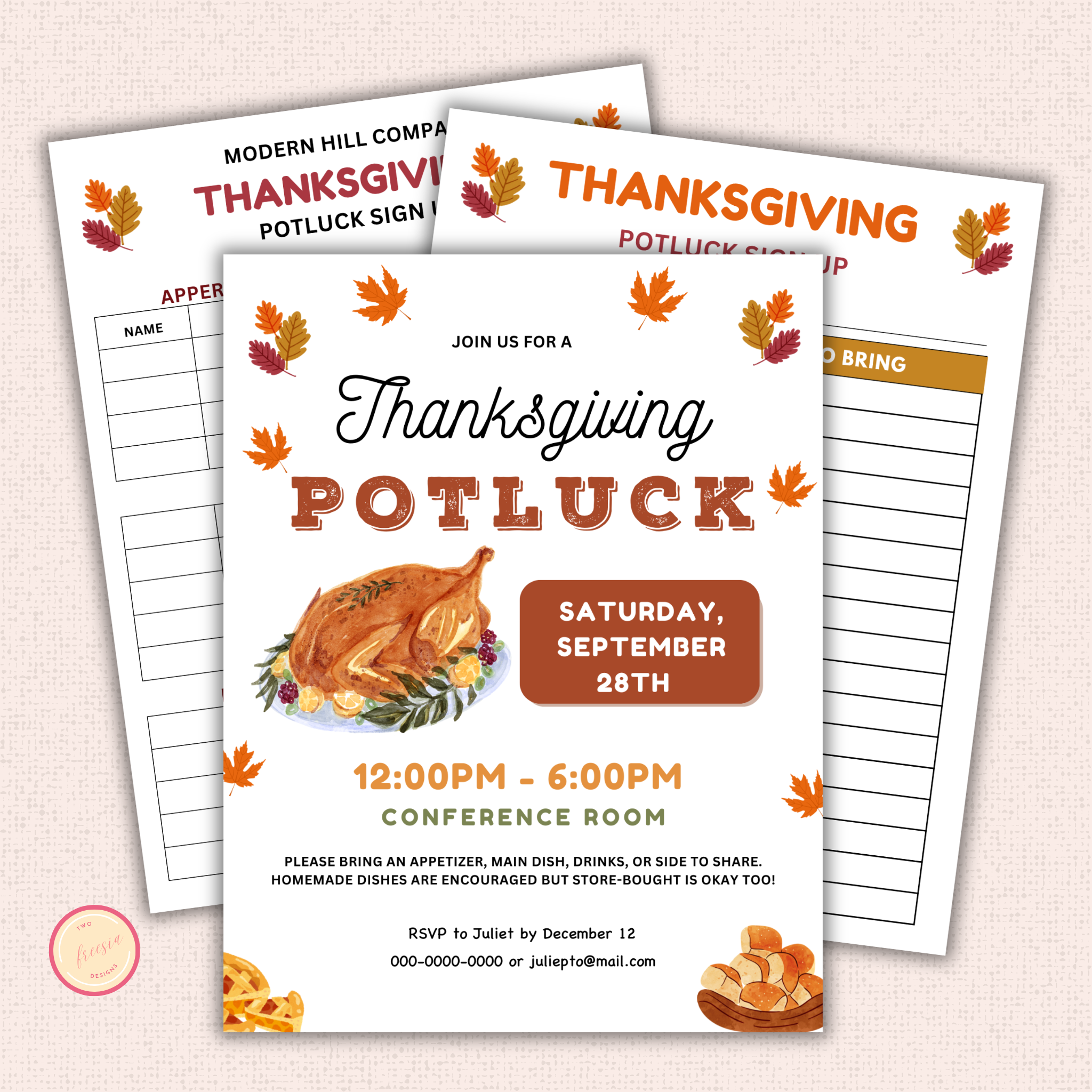 Thanksgiving Potluck Flyer and Sign-up Sheet Template Bundle