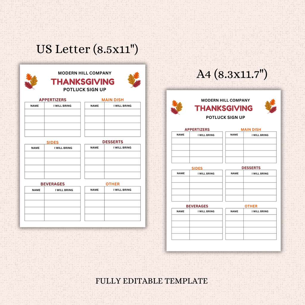 Thanksgiving Potluck Flyer and Sign-up Sheet Template Bundle