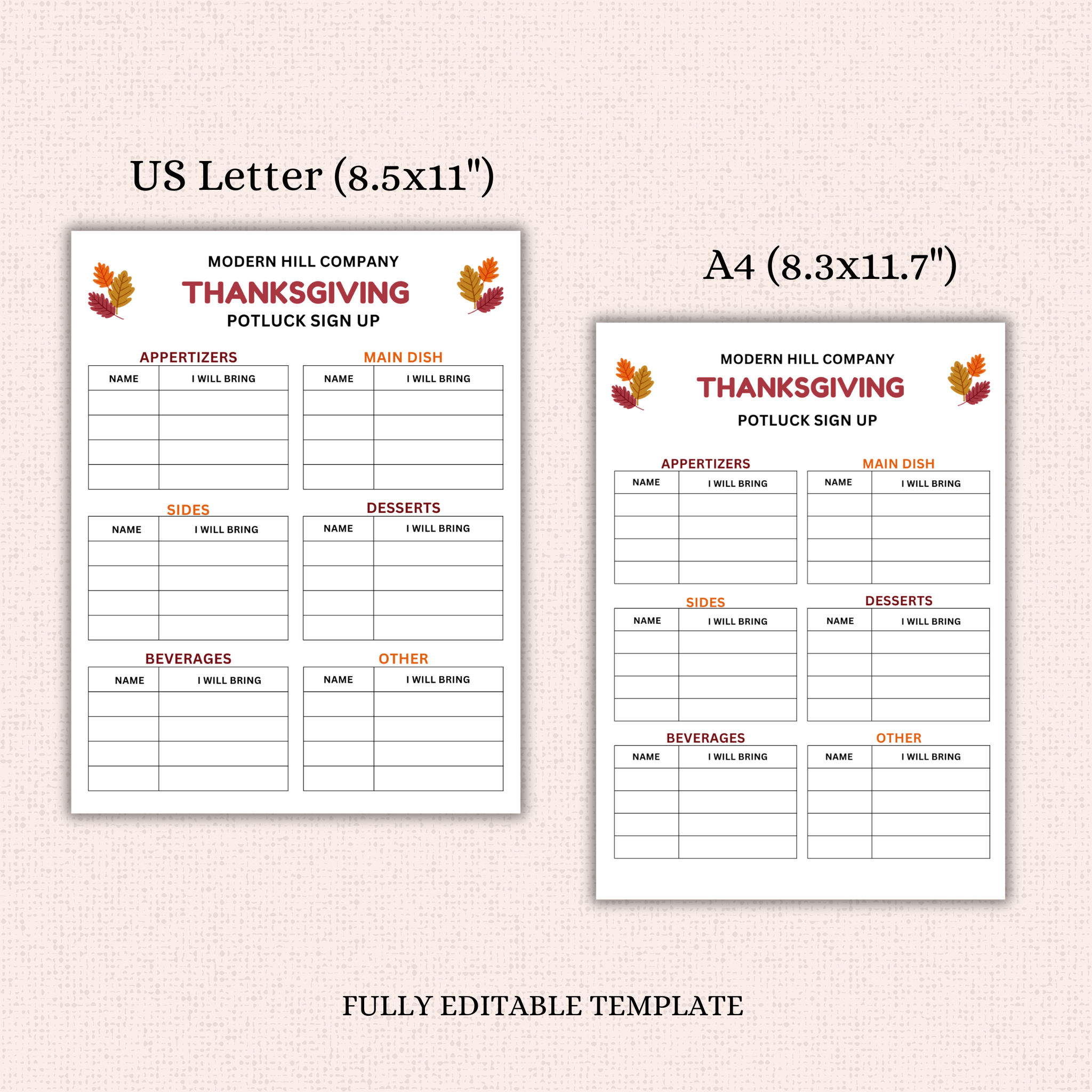 Thanksgiving Potluck Flyer and Sign-up Sheet Template Bundle