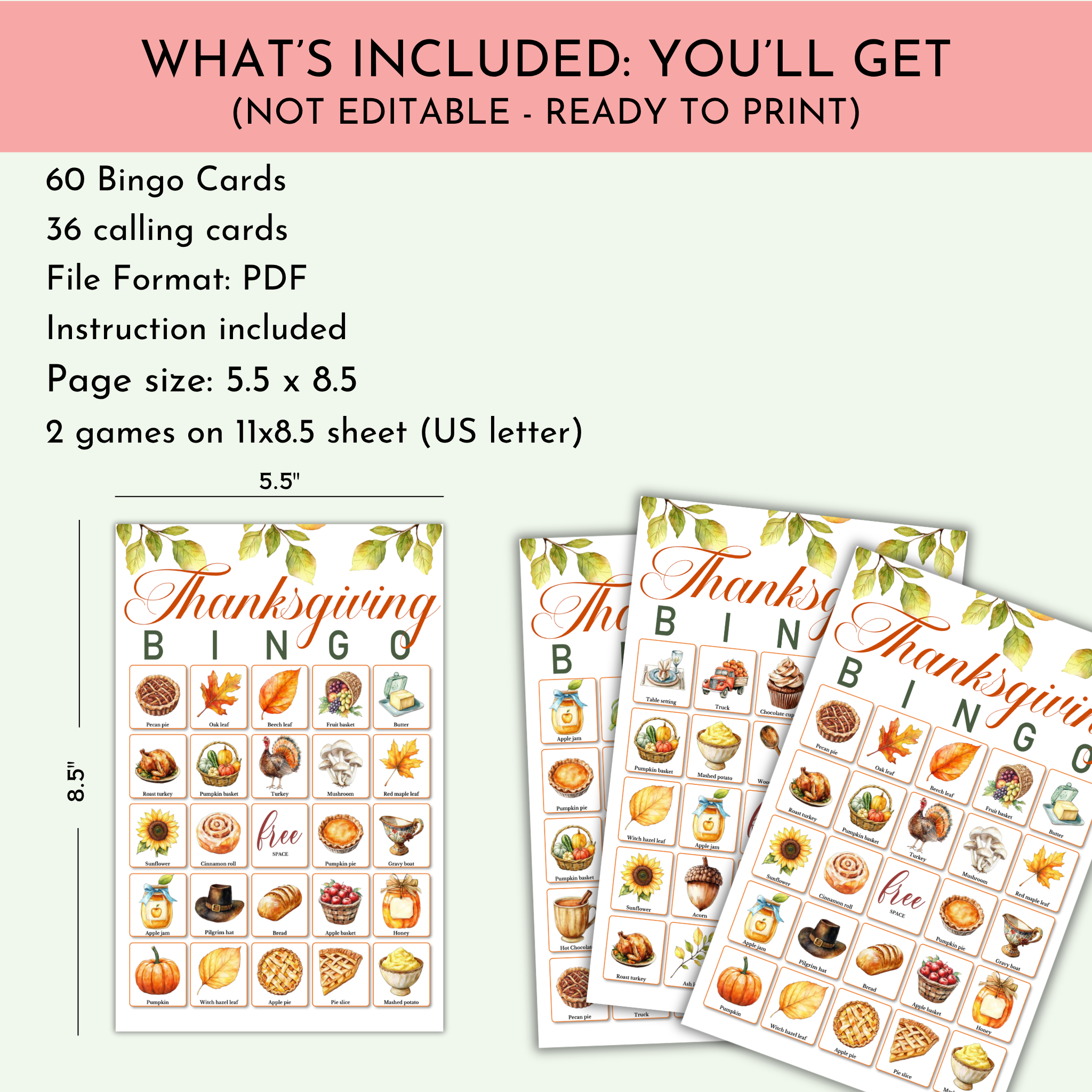 Thanksgiving Bingo Game