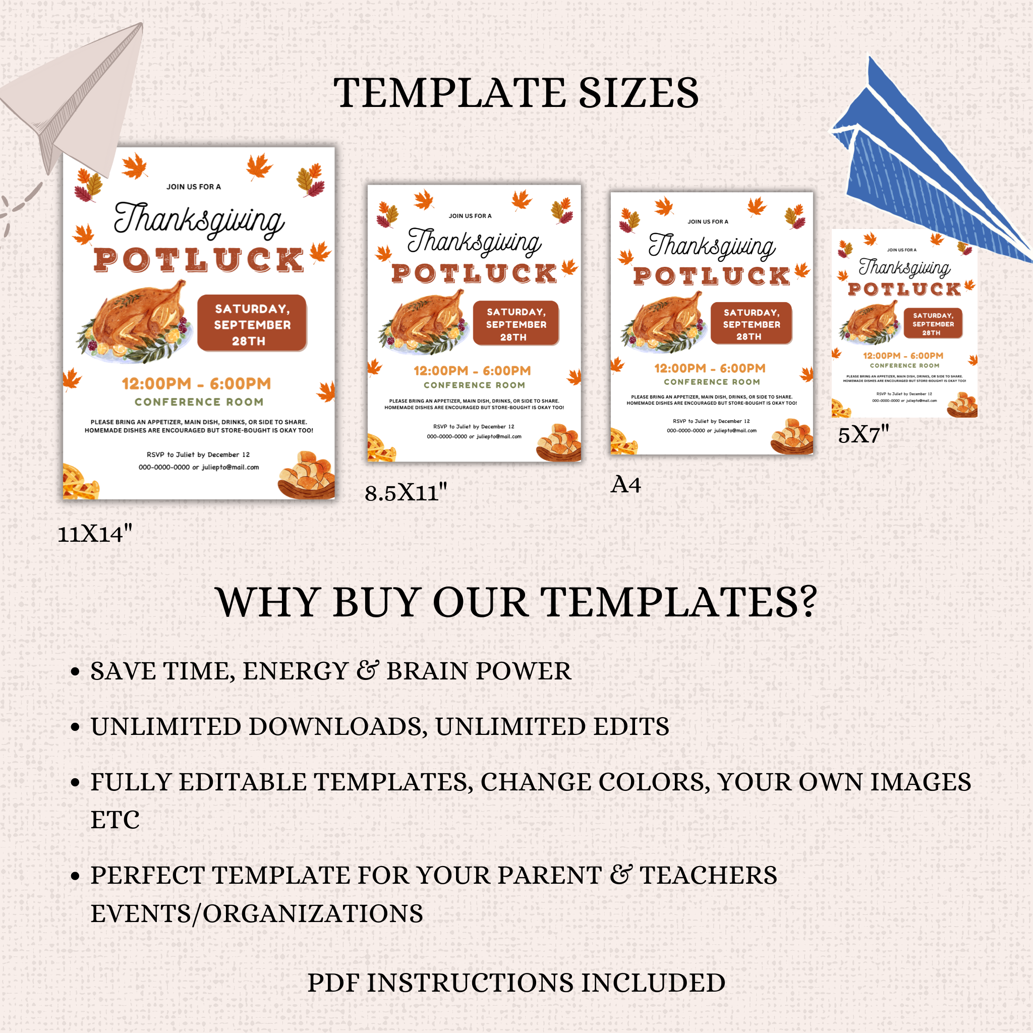 Thanksgiving Potluck Flyer and Sign-up Sheet Template Bundle