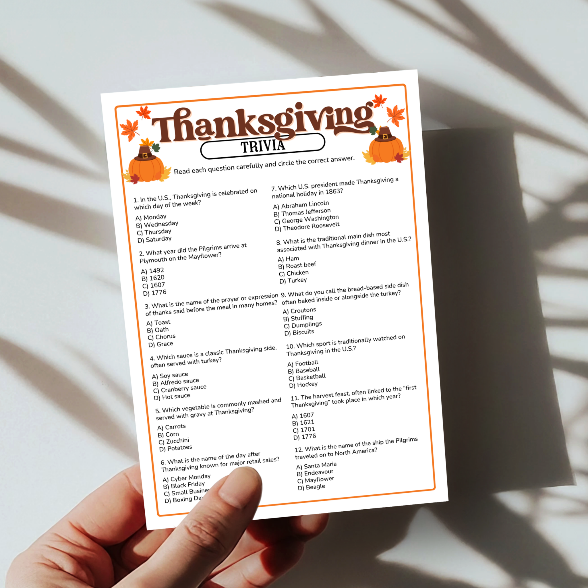 Thanksgiving Trivia Game