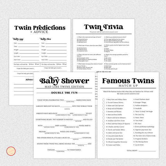 4 Twins Baby Shower Games