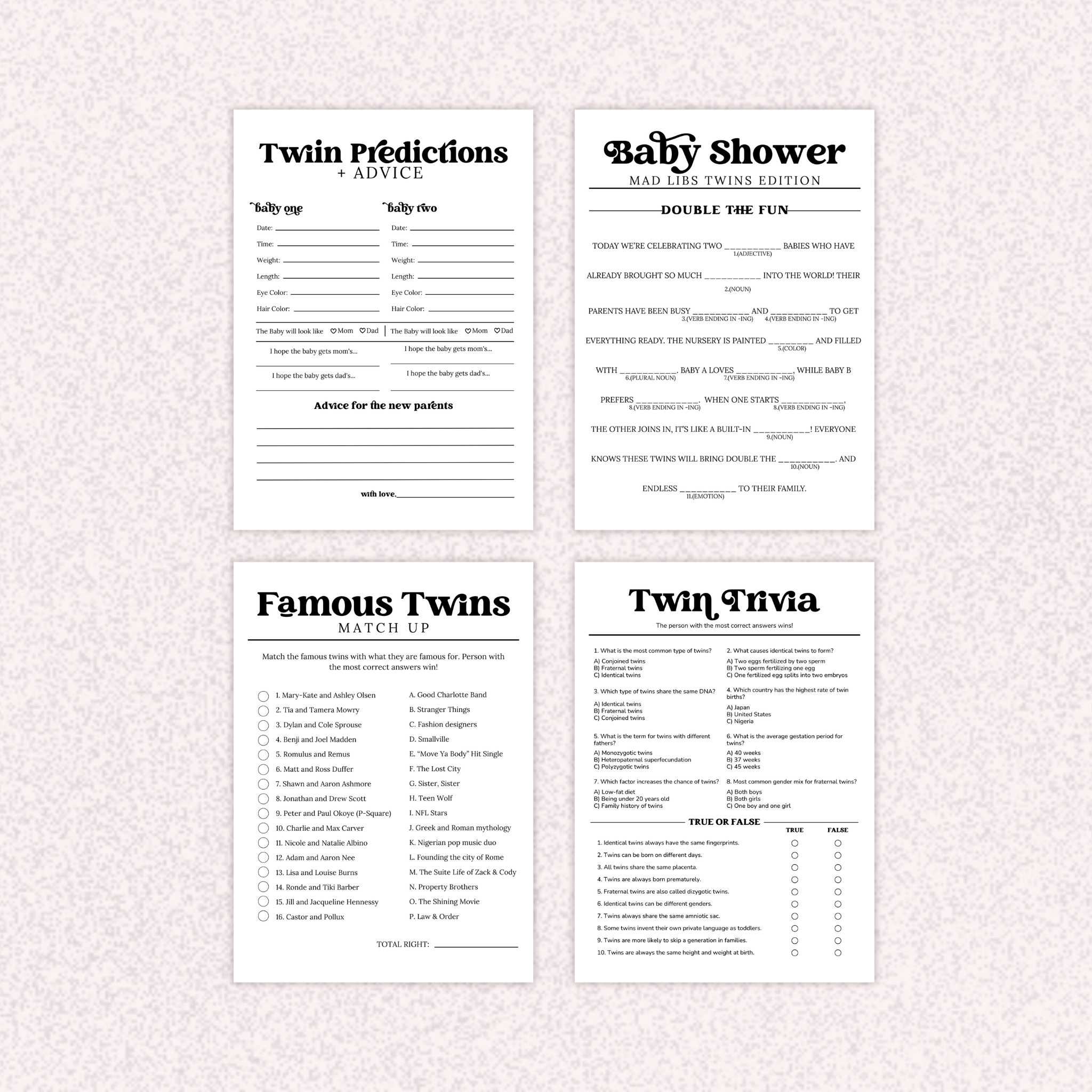 4 Twins Baby Shower Games