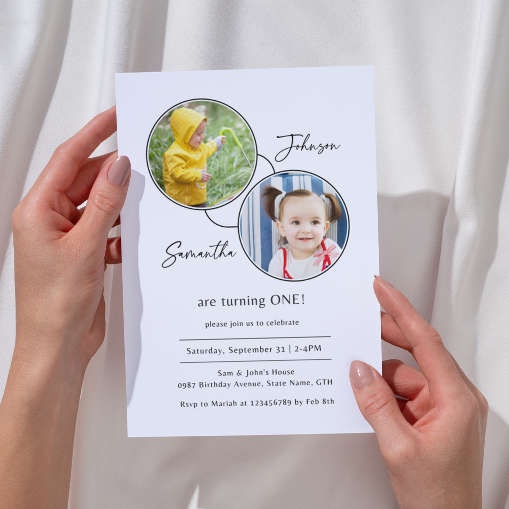Twin First Birthday Invitation Template