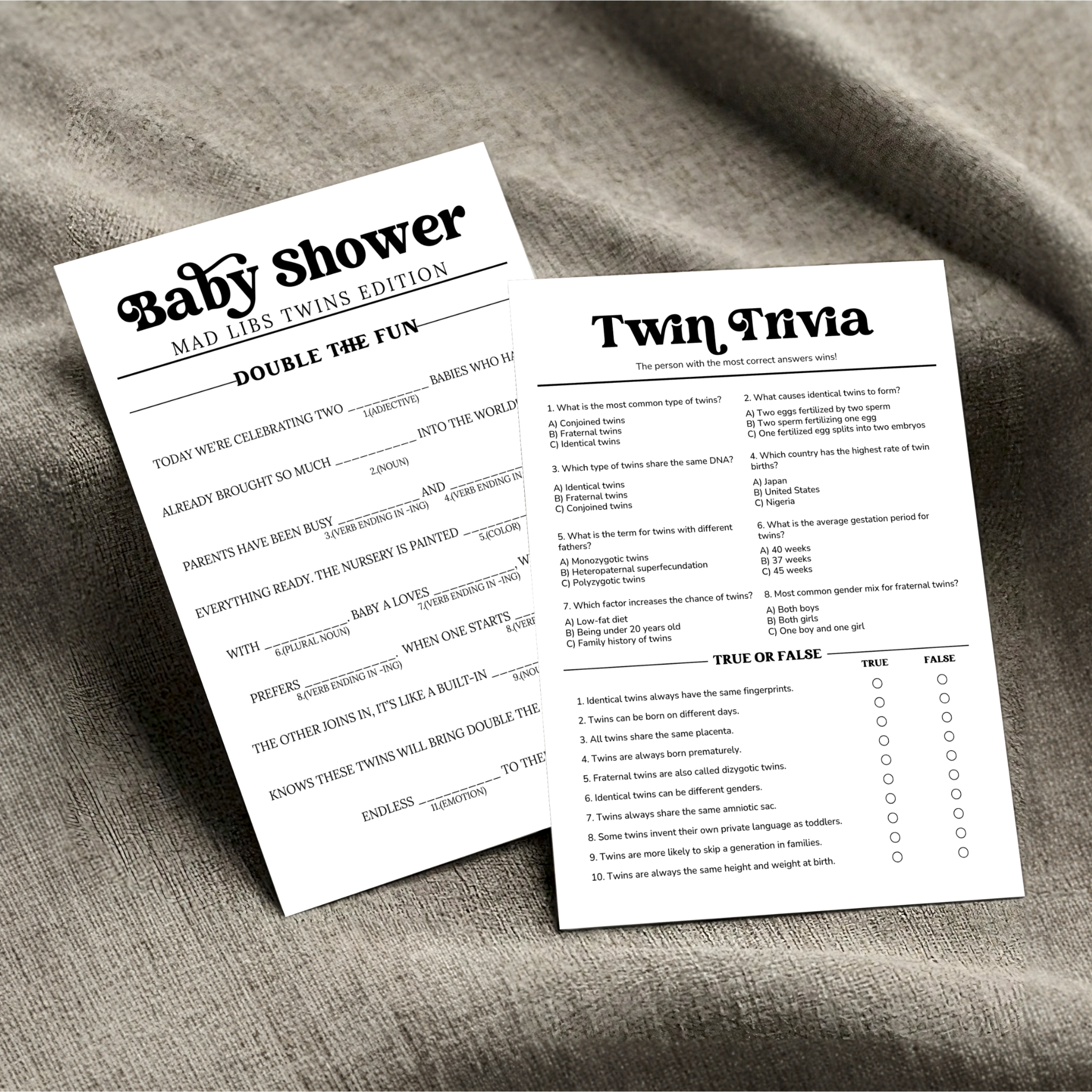 4 Twins Baby Shower Games