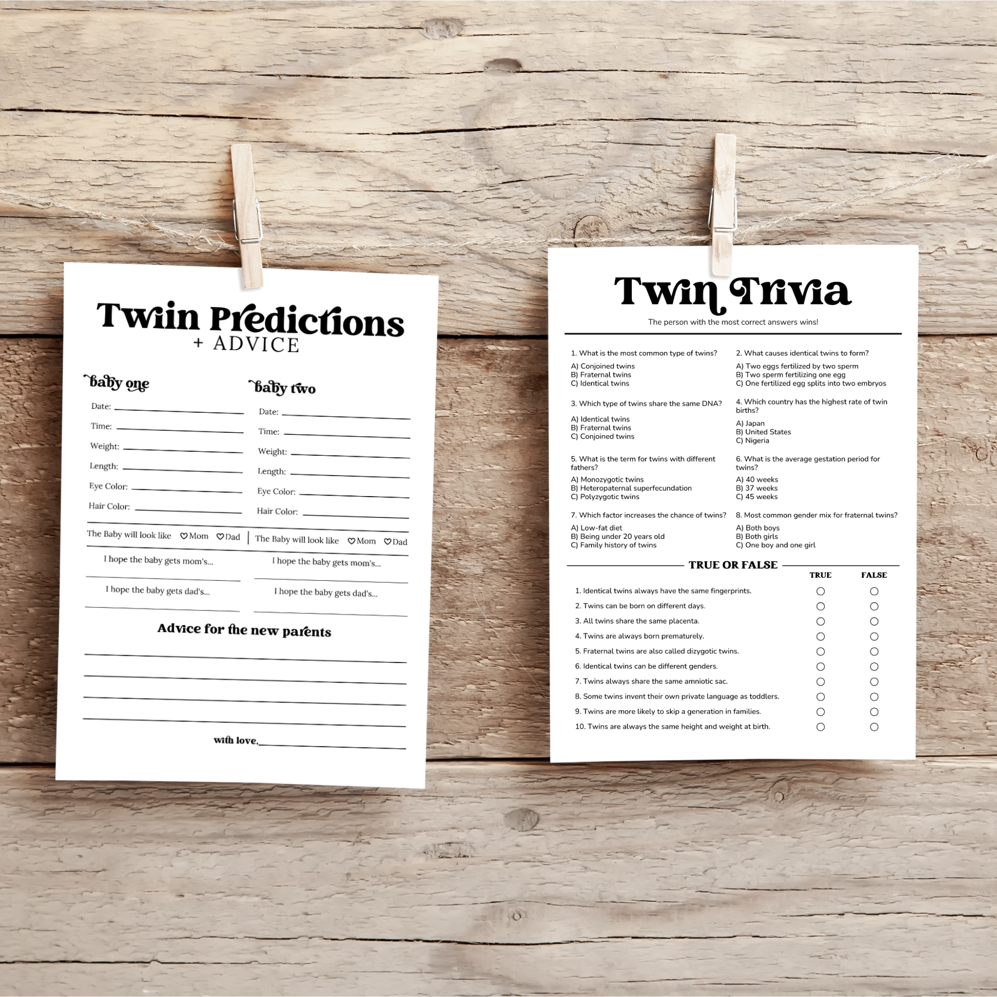 4 Twins Baby Shower Games