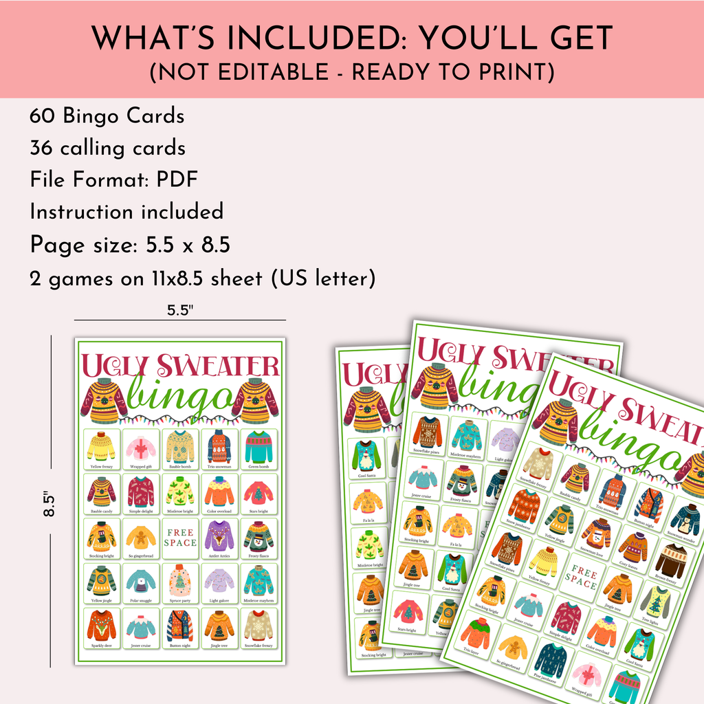 Ugly Sweater Bingo Game | 60 Cards