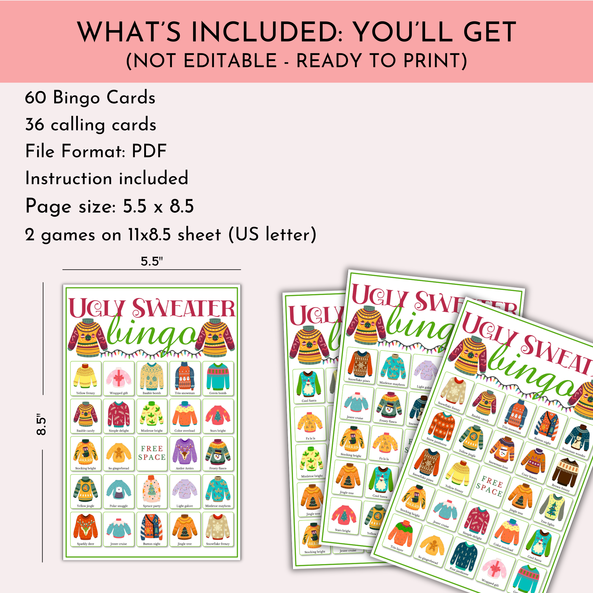 Ugly Sweater Bingo Game | 60 Cards