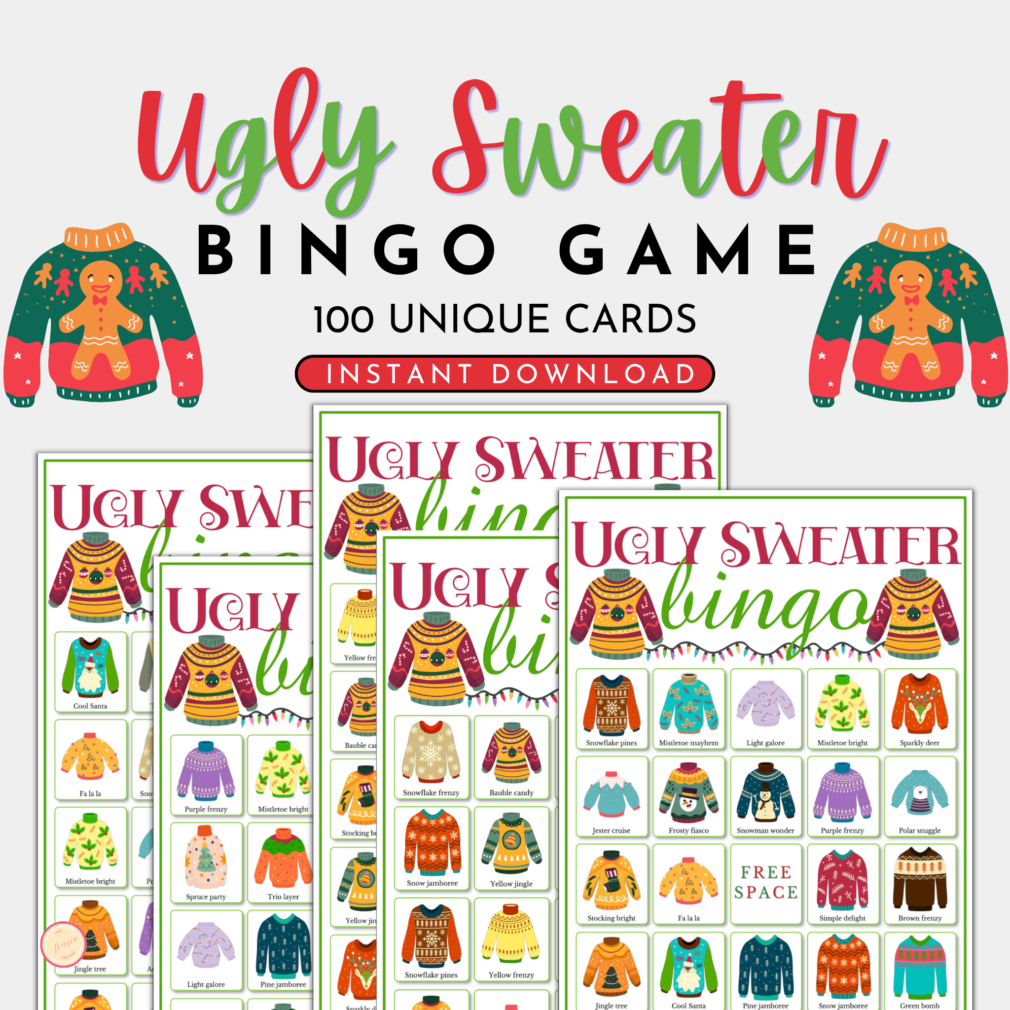 Ugly Sweater Bingo Game | 100 Cards