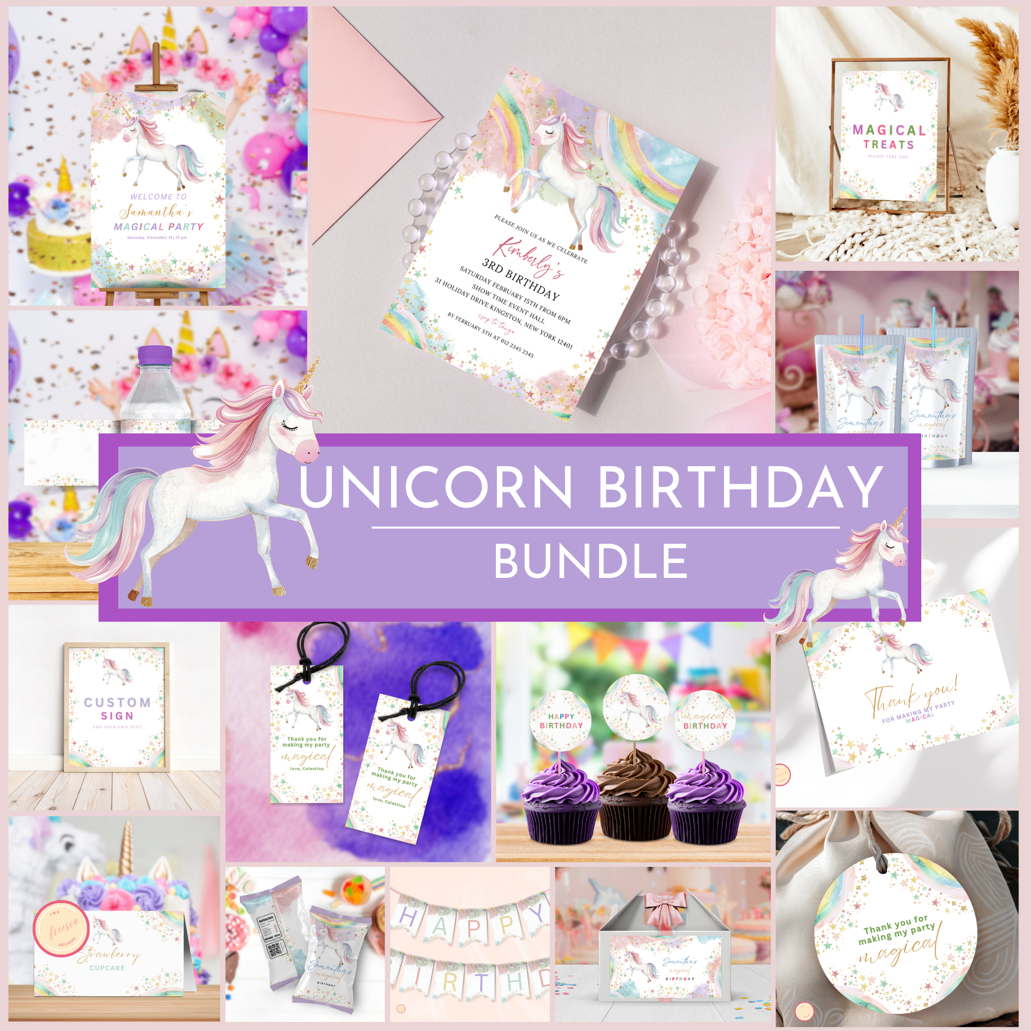 Unicorn Party Template Bundle