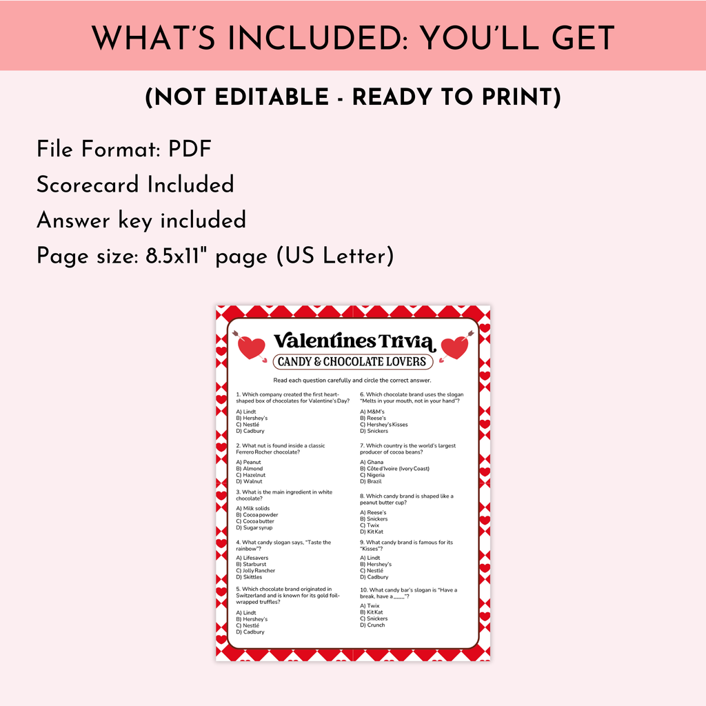 Valentine's Day Candy Trivia Game