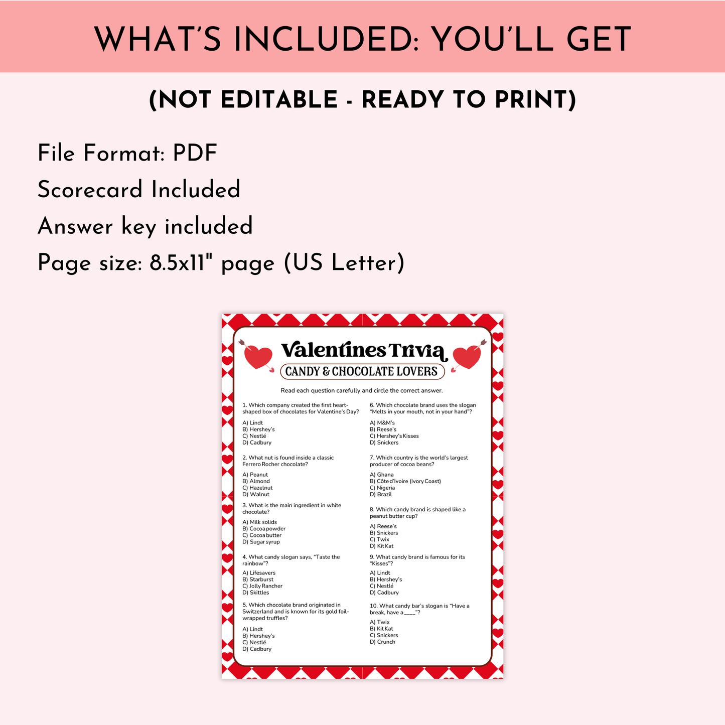 Valentine's Day Candy Trivia Game