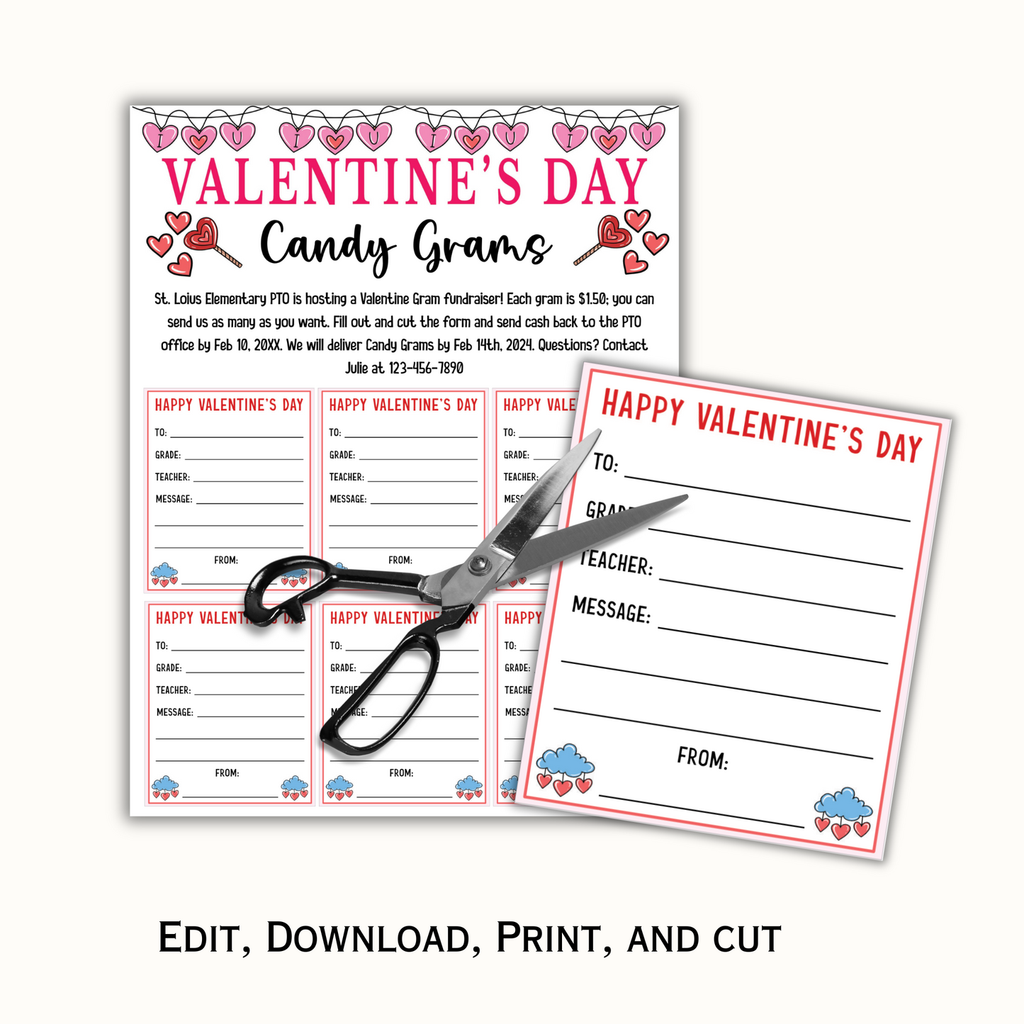 Valentine's Day Editable Candy Gram Template