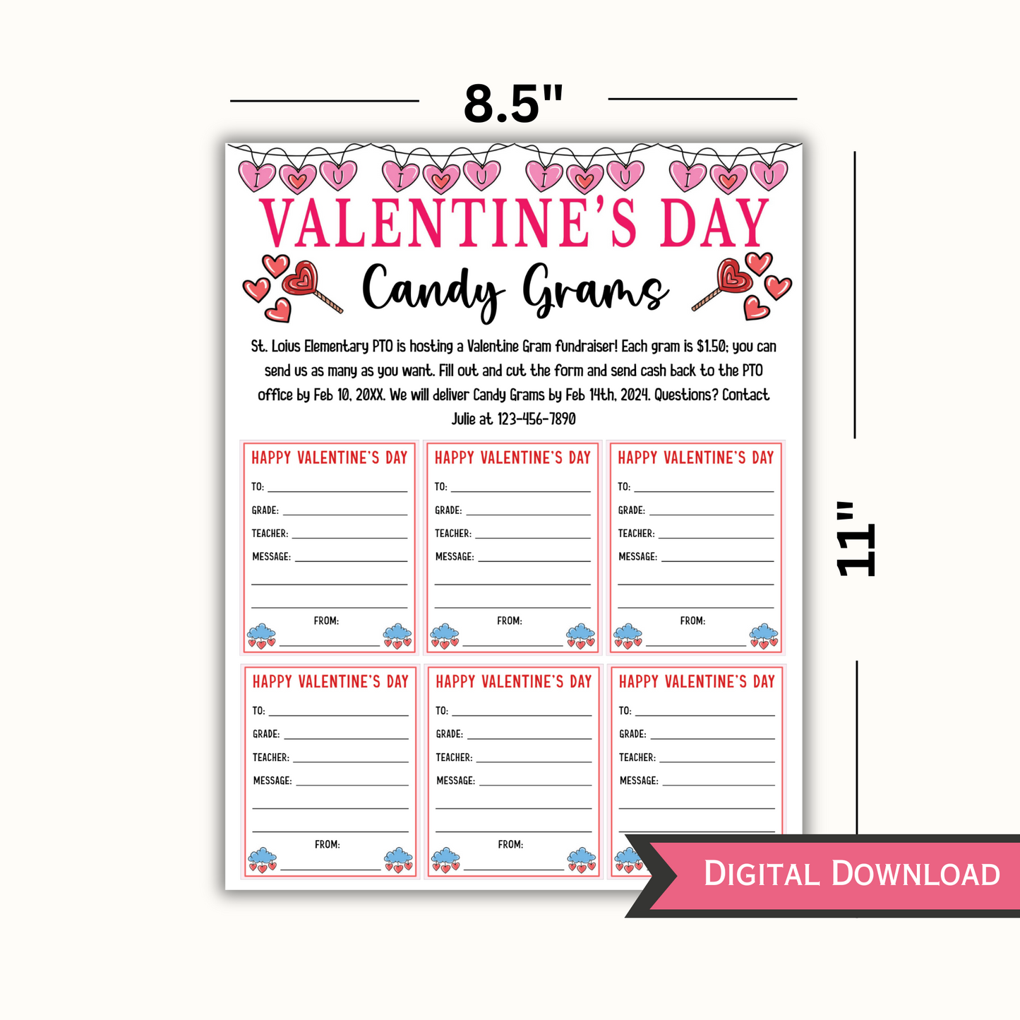 Valentine's Day Editable Candy Gram Template